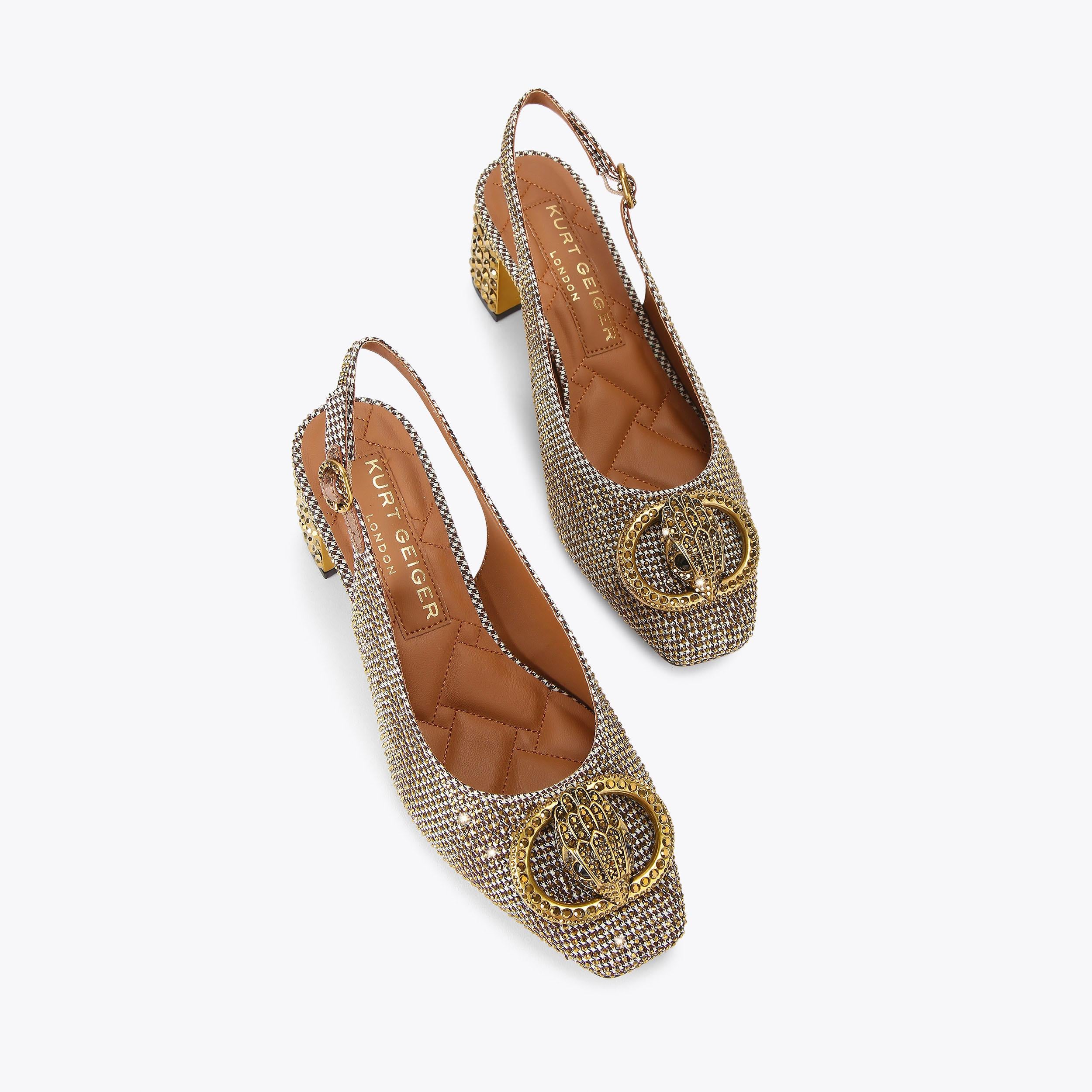 Chelsea Block Slingback — Beige Houndstooth Crystal Heel, view 4