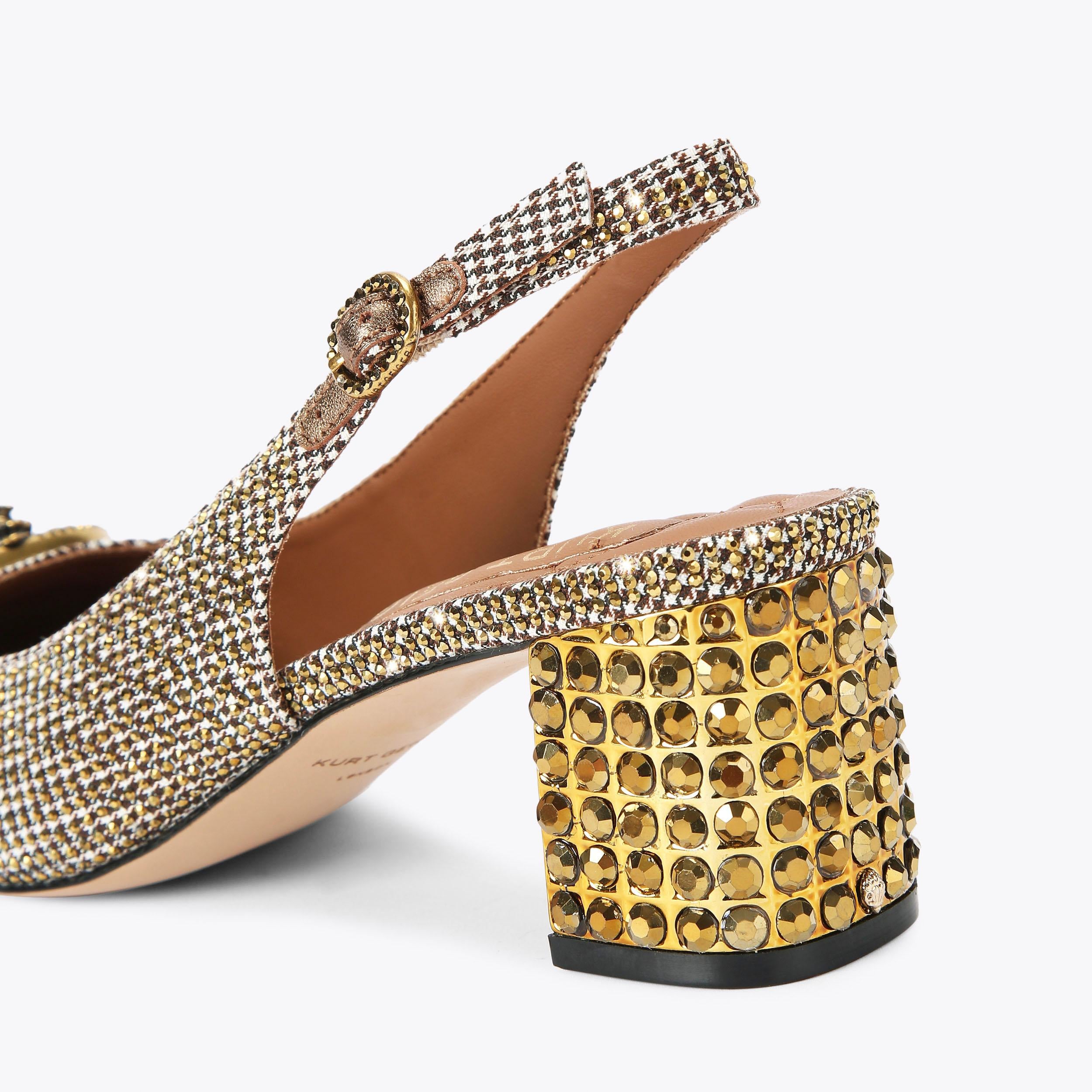 Chelsea Block Slingback — Beige Houndstooth Crystal Heel, detail