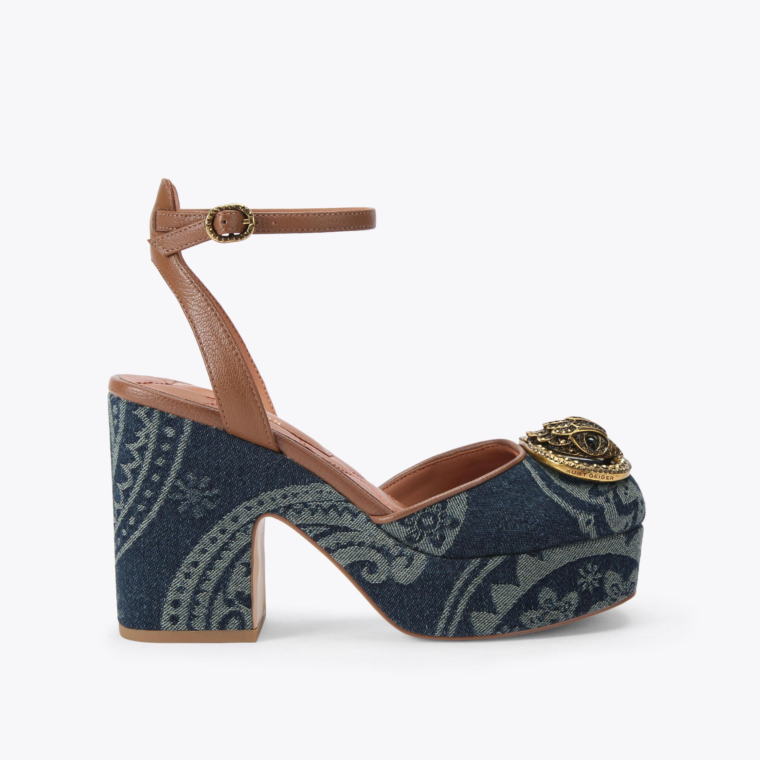 Chelsea Closed Platform — Blue Pale Combination Denim Wedge, side profile
