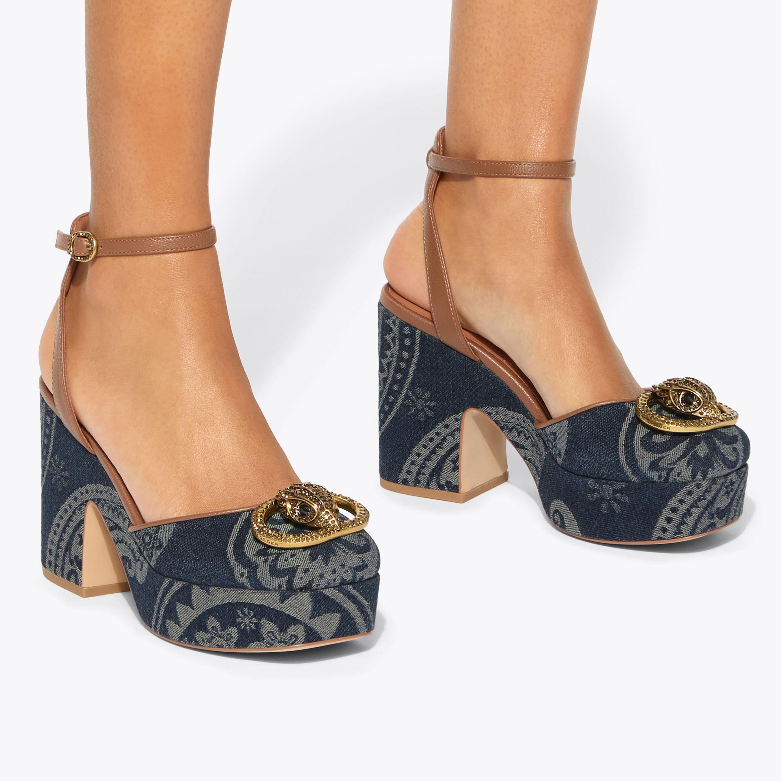Chelsea Closed Platform — Blue Pale Combination Denim Wedge, worn on foot