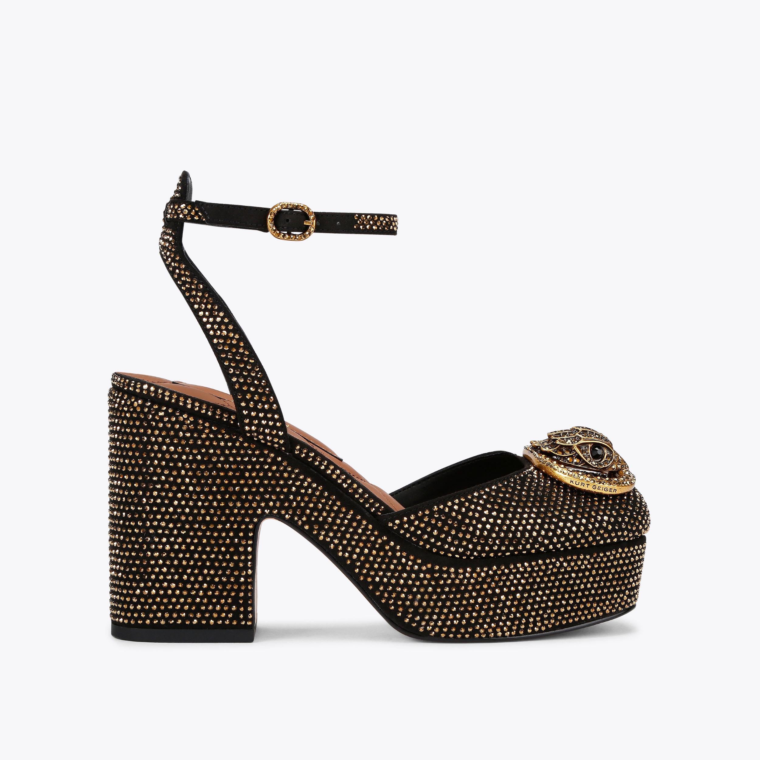Chelsea Closed Platform Heel — Black Gold Studded Sandal, side profile