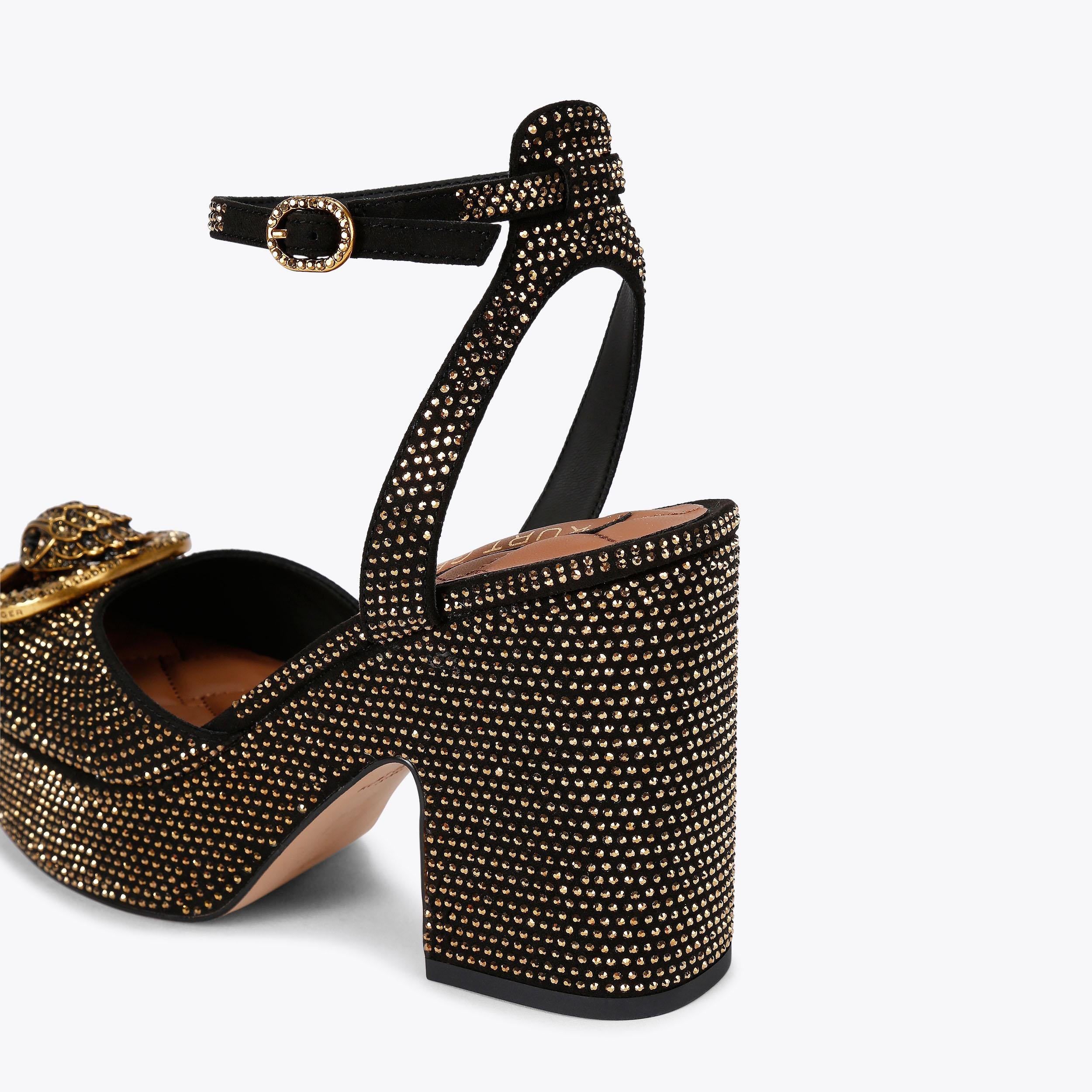 Chelsea Closed Platform Heel — Black Gold Studded Sandal, detail
