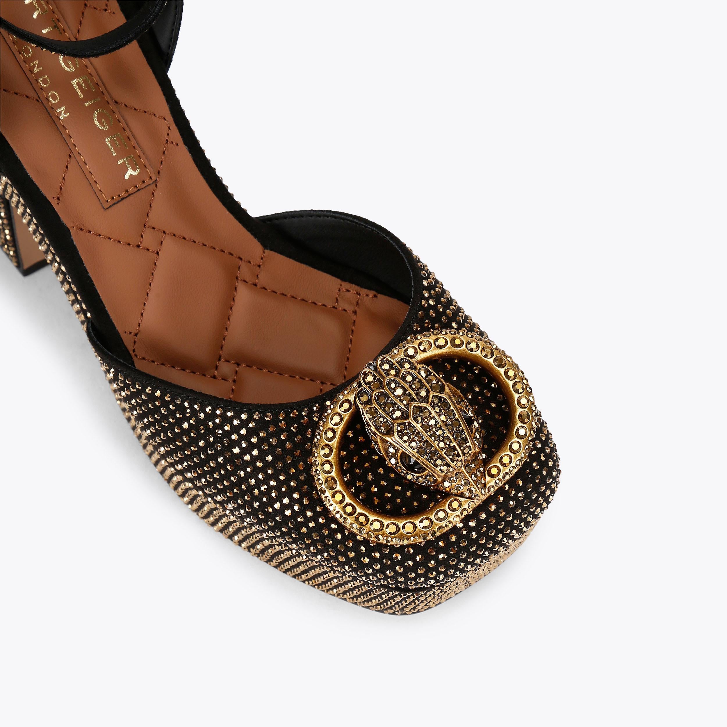 Chelsea Closed Platform Heel — Black Gold Studded Sandal, view 5
