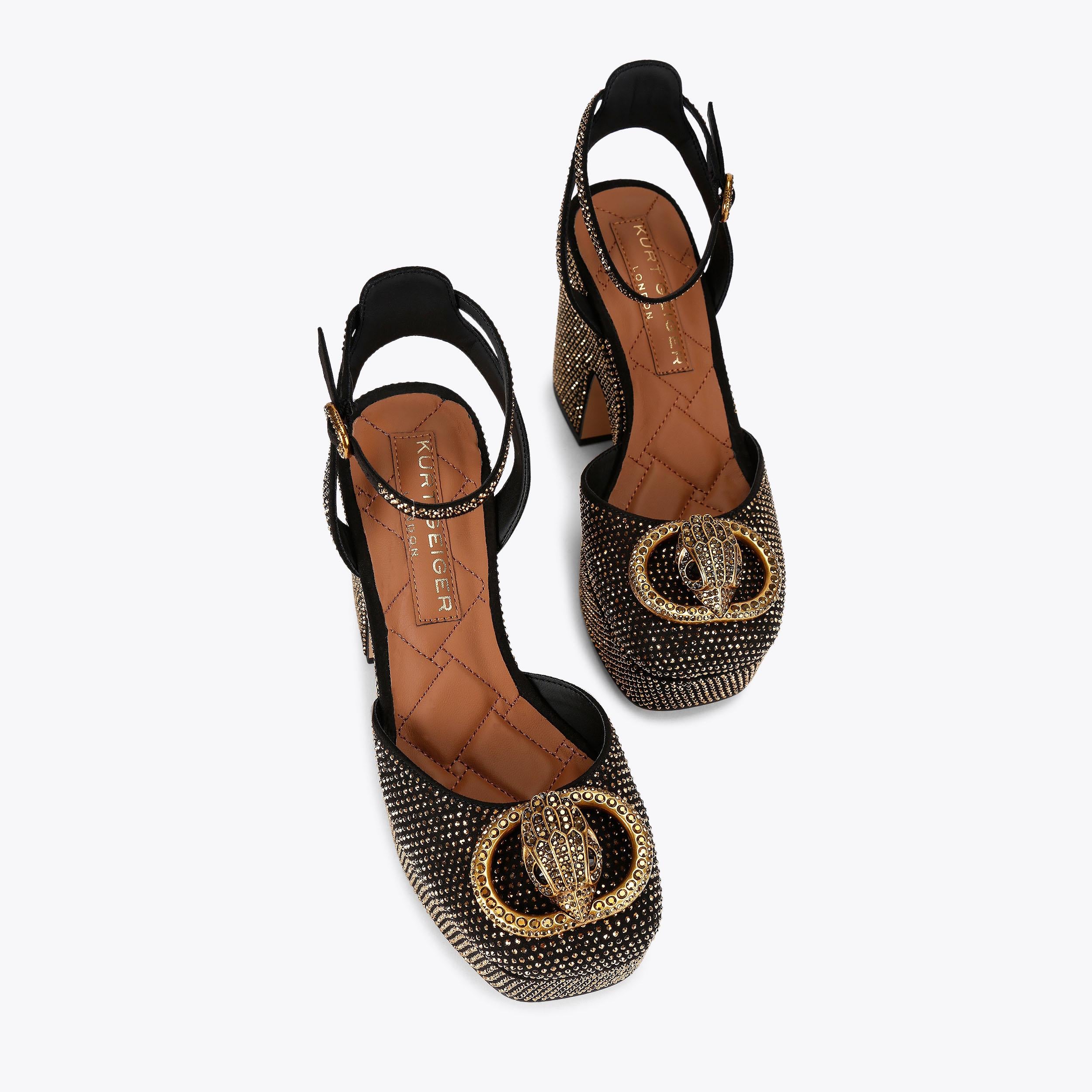 Chelsea Closed Platform Heel — Black Gold Studded Sandal, view 4