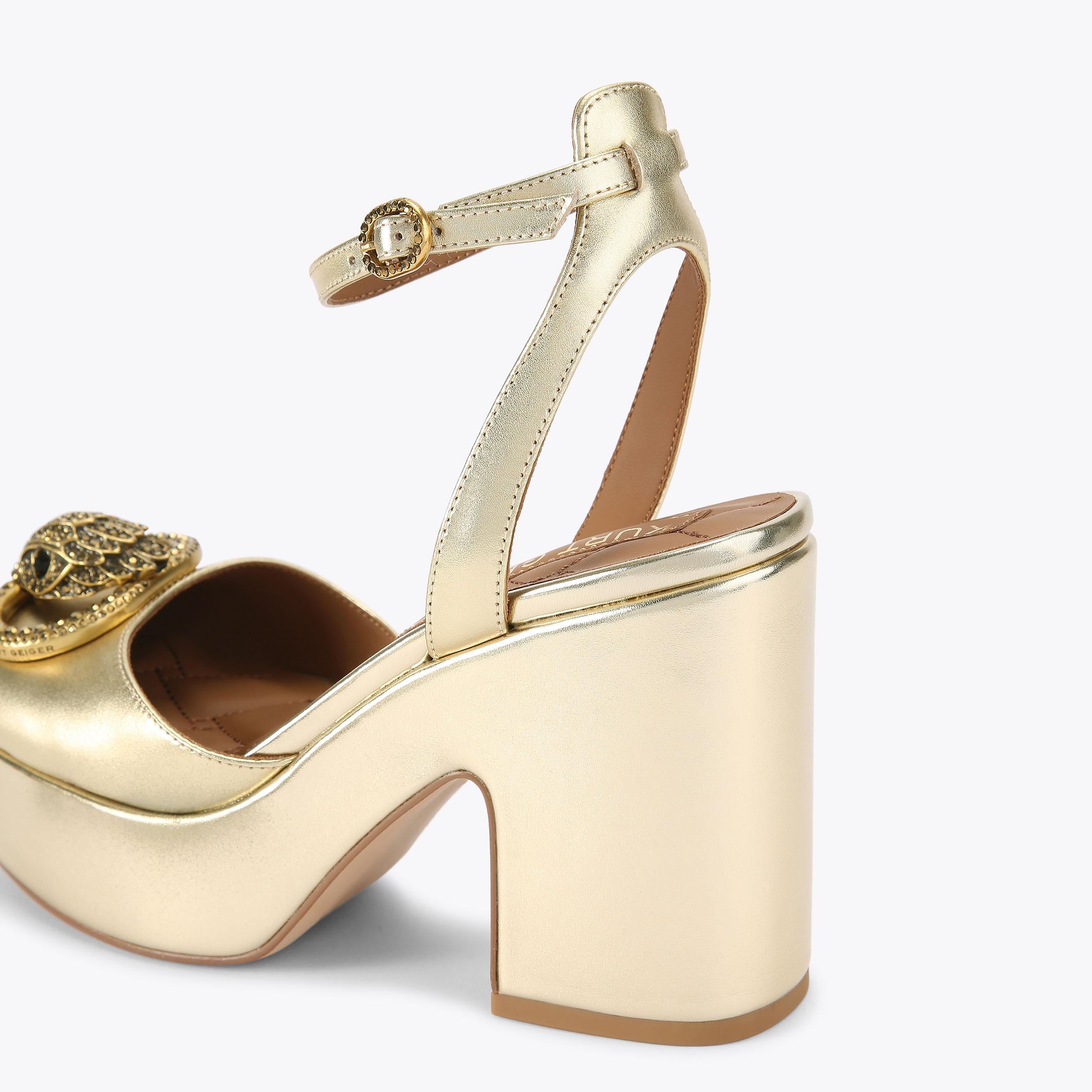 Chelsea Closed Platform — Metallic Gold Leather Platform Heel, detail