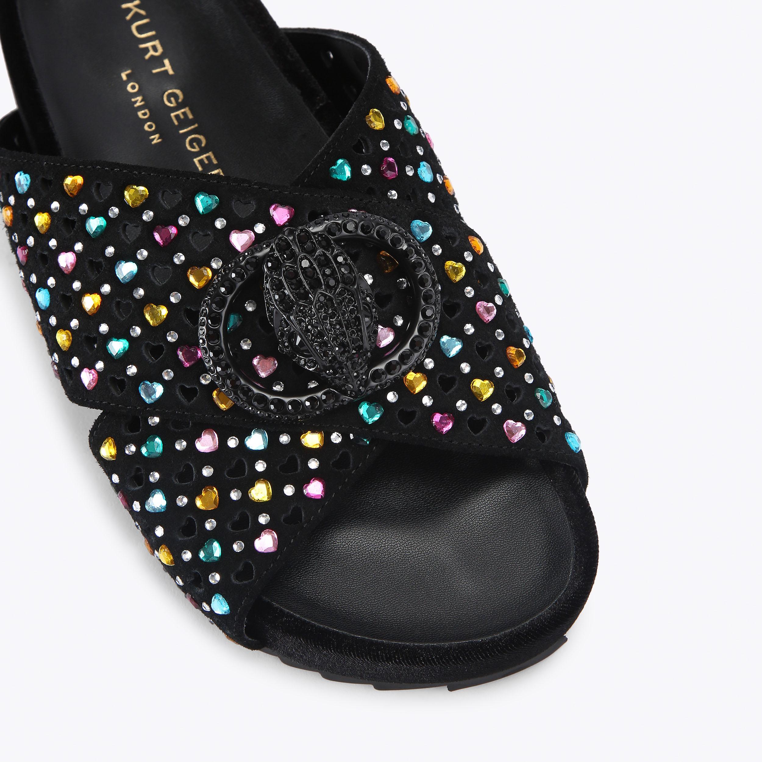 Chelsea Cross Strap — Black Combination Suede Sandal, view 5