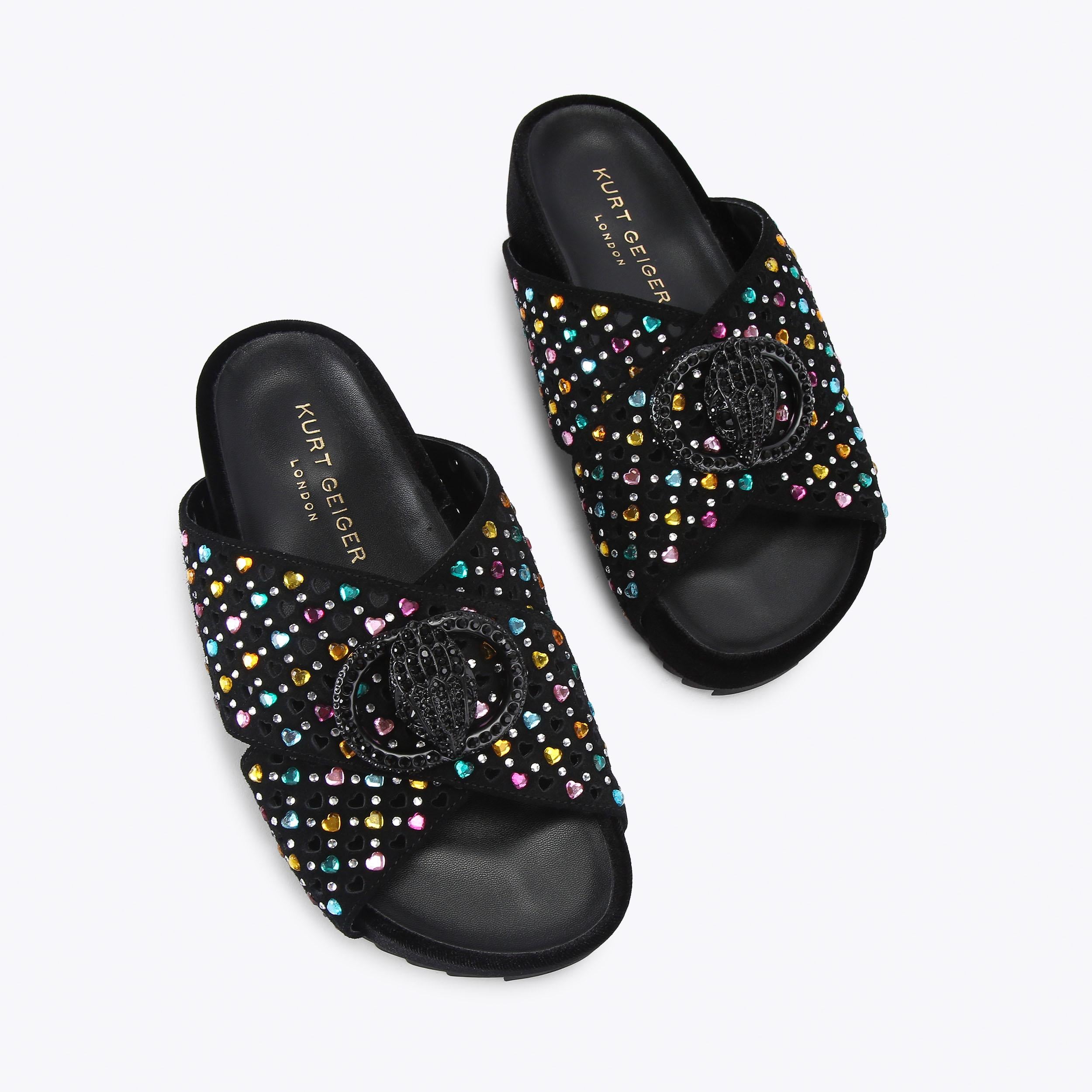 Chelsea Cross Strap — Black Combination Suede Sandal, view 4