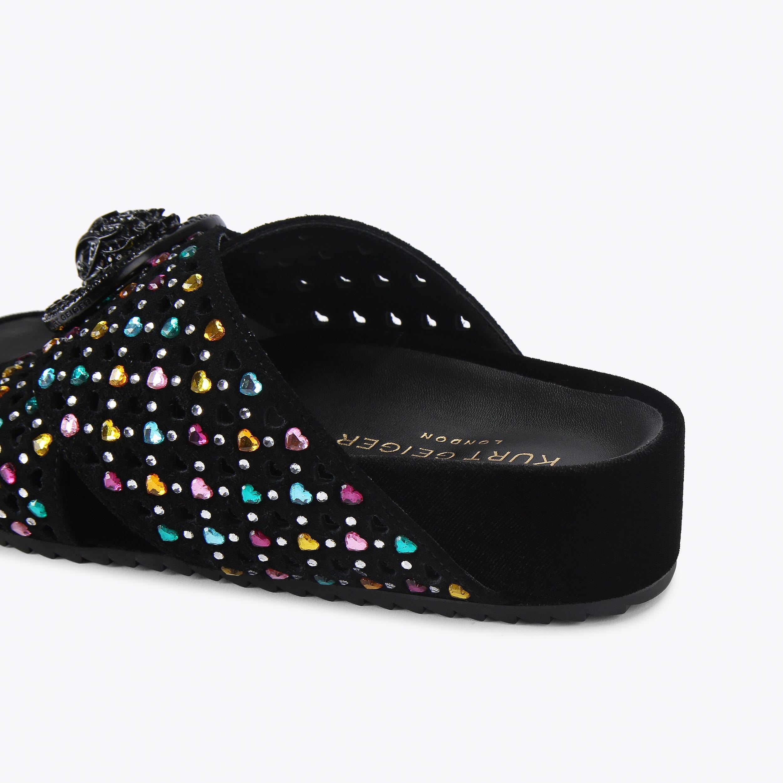 Chelsea Cross Strap — Black Combination Suede Sandal, detail