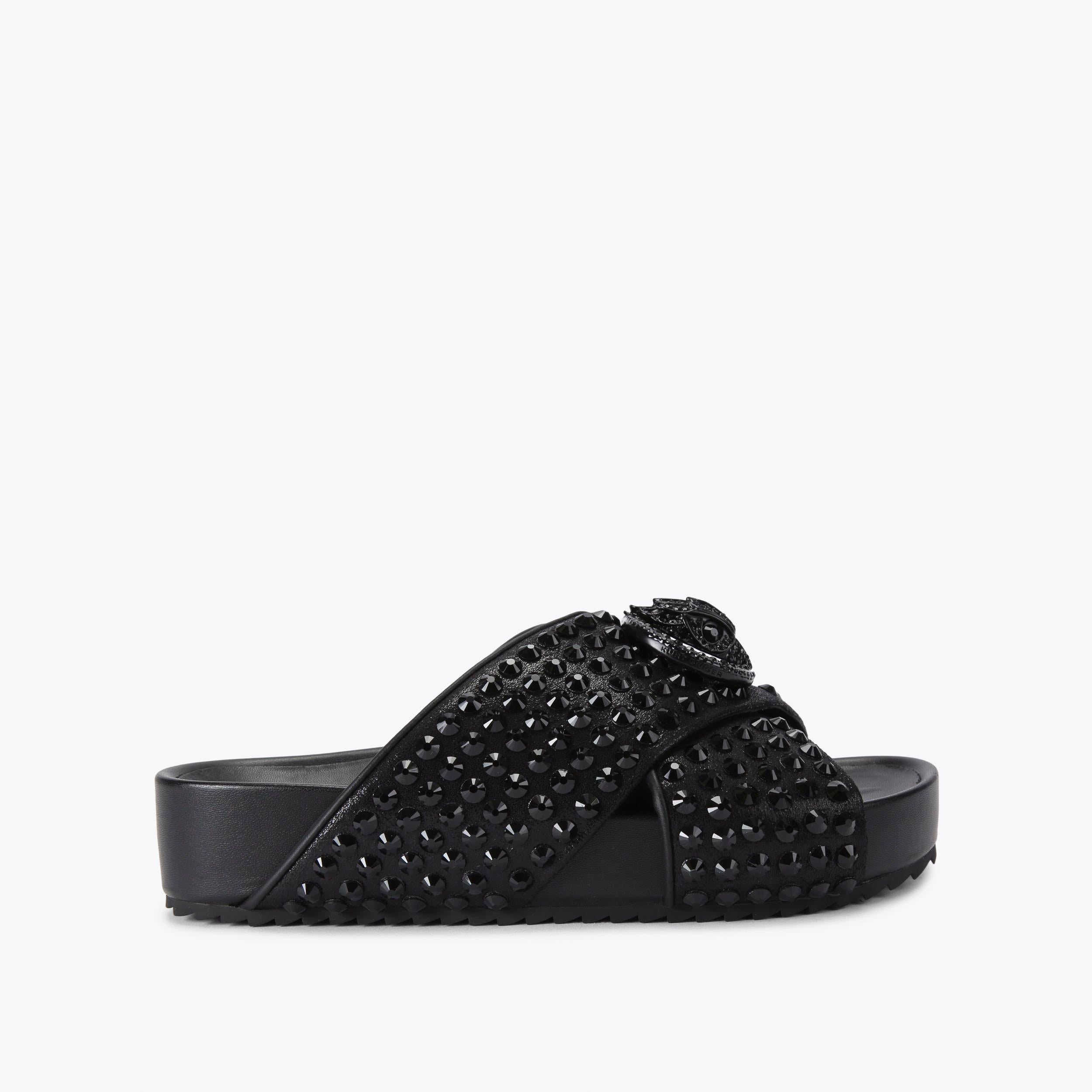 Chelsea Drench Cross Strap — Black Crystal Sandal, side profile