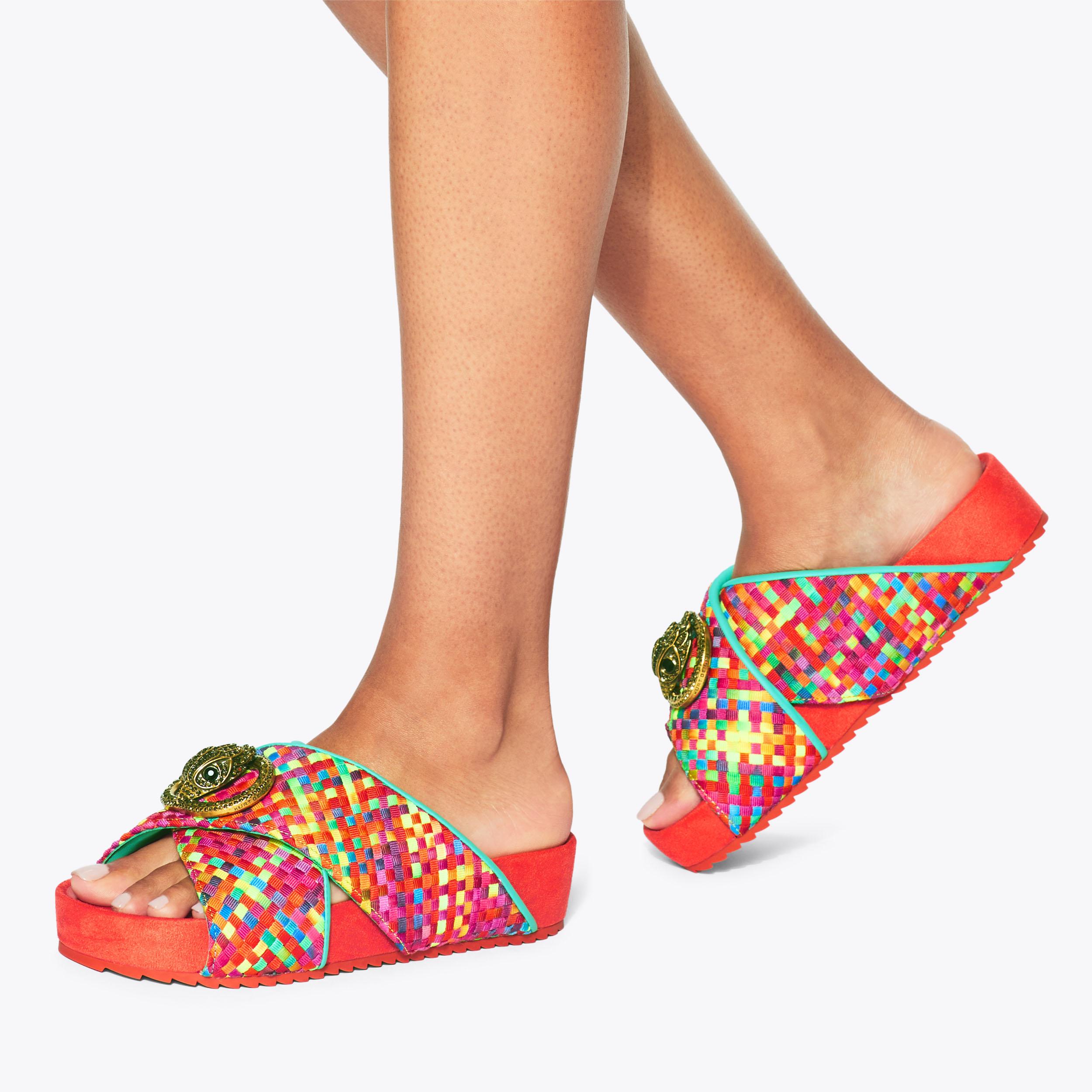 Chelsea Cross Strap — Multicolour Fabric Sandal, worn on foot