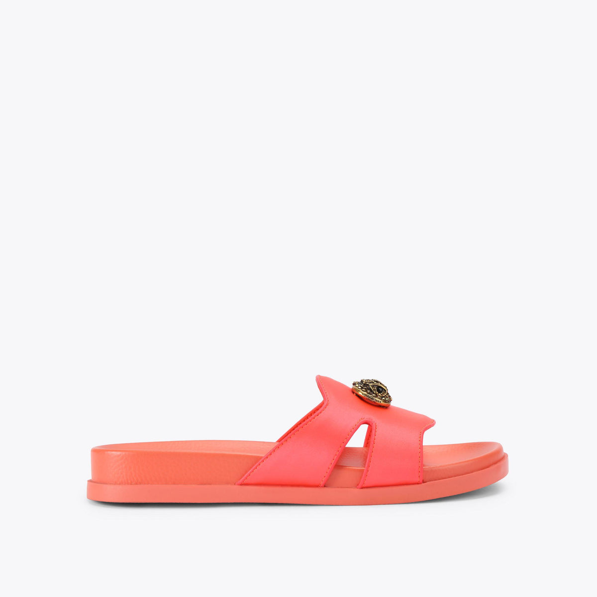 Chelsea Cut Out Slide — Orange Satin Sandal, side profile