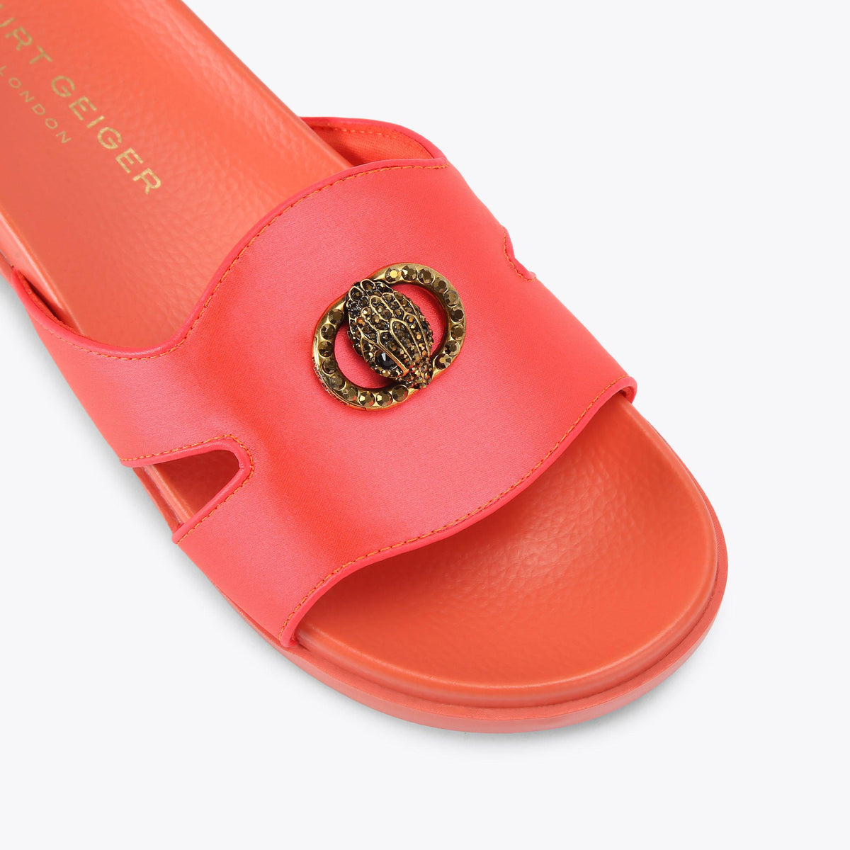 Chelsea Cut Out Slide — Orange Satin Sandal, view 5