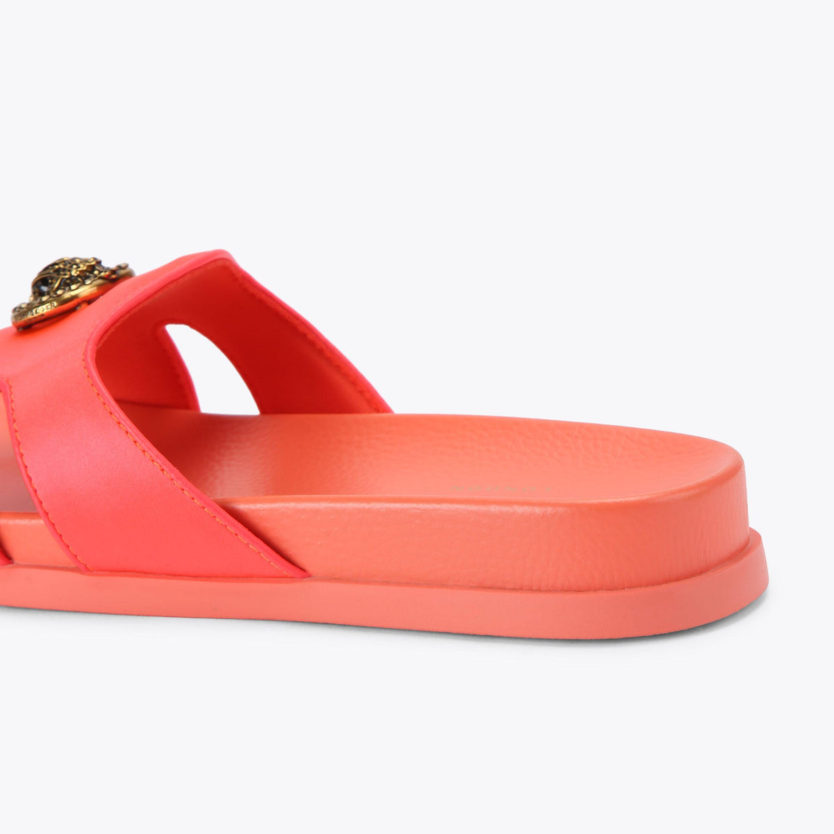 Chelsea Cut Out Slide — Orange Satin Sandal, detail