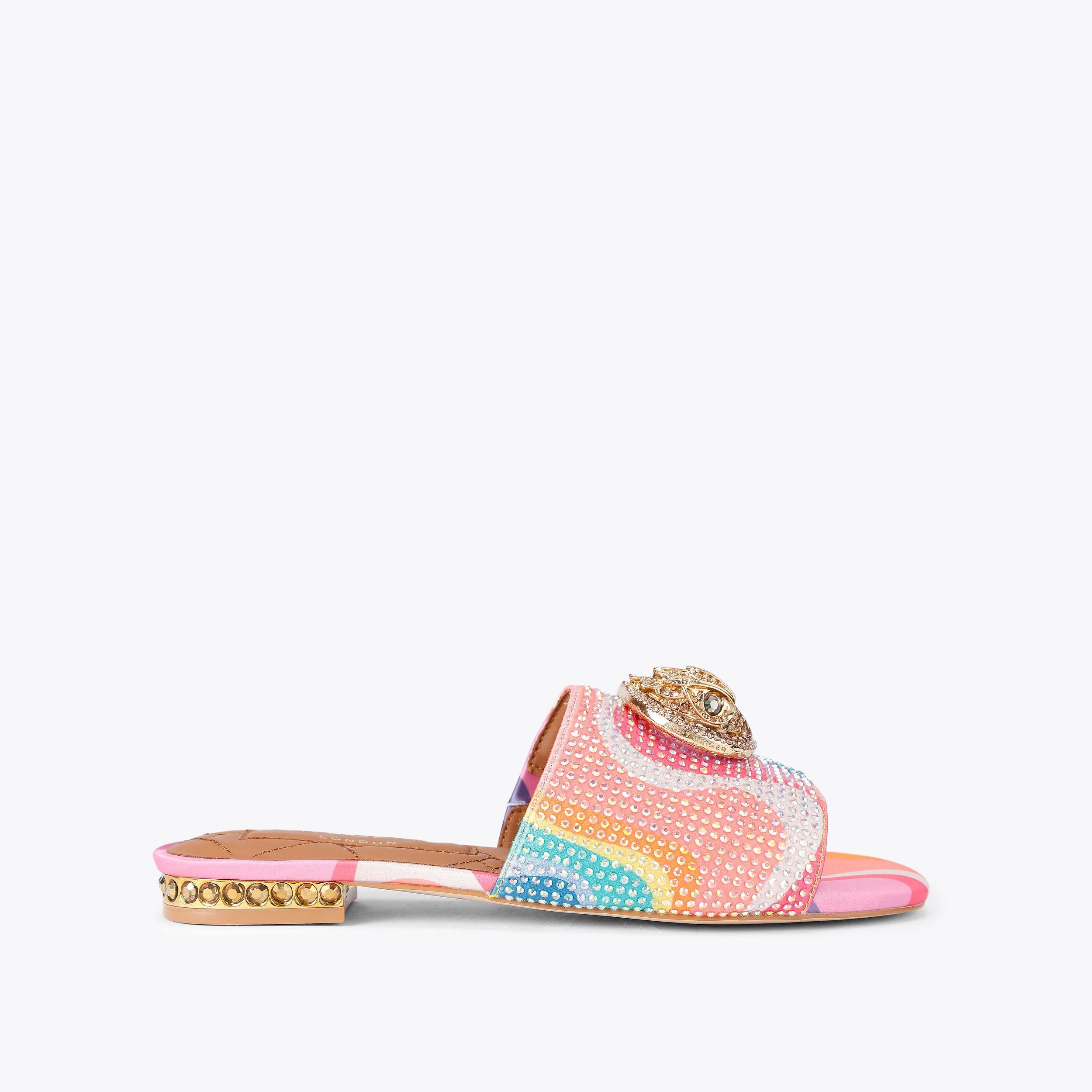 Chelsea Flat Sandal — Multicolour Crystal Slide, side profile