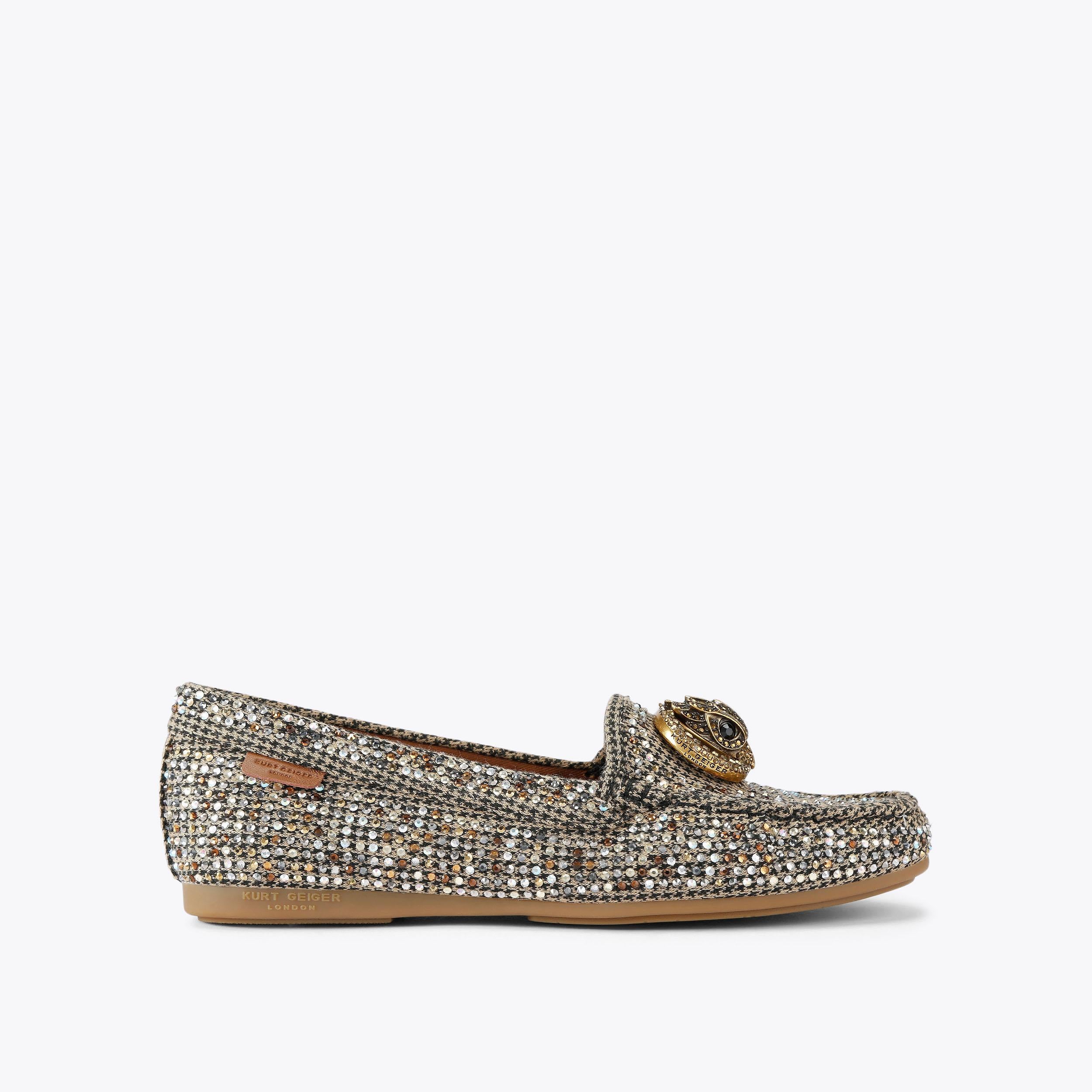 Chelsea Moccasin — Beige Combination Crystal Loafer, side profile