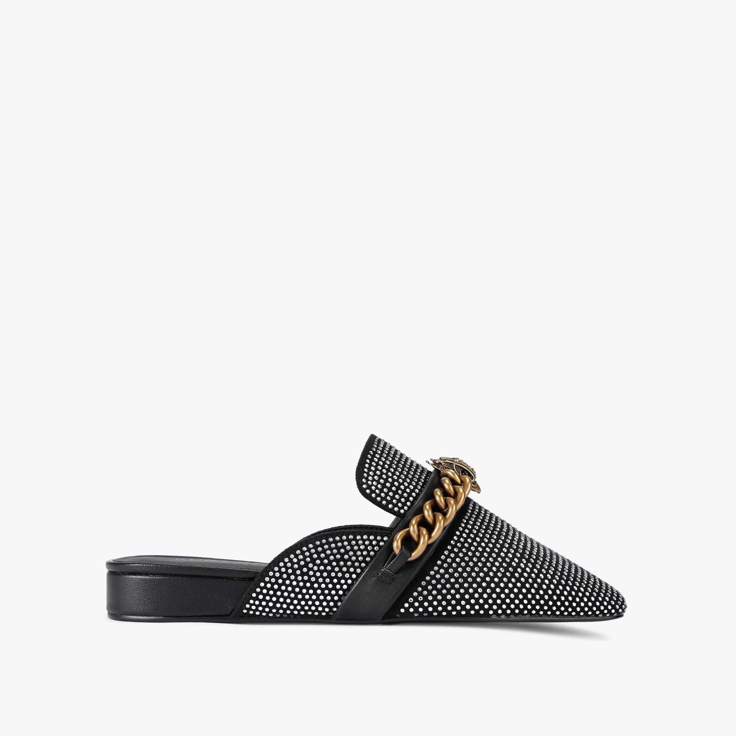 Chelsea Mule — Black Crystal Fabric Mule, side profile