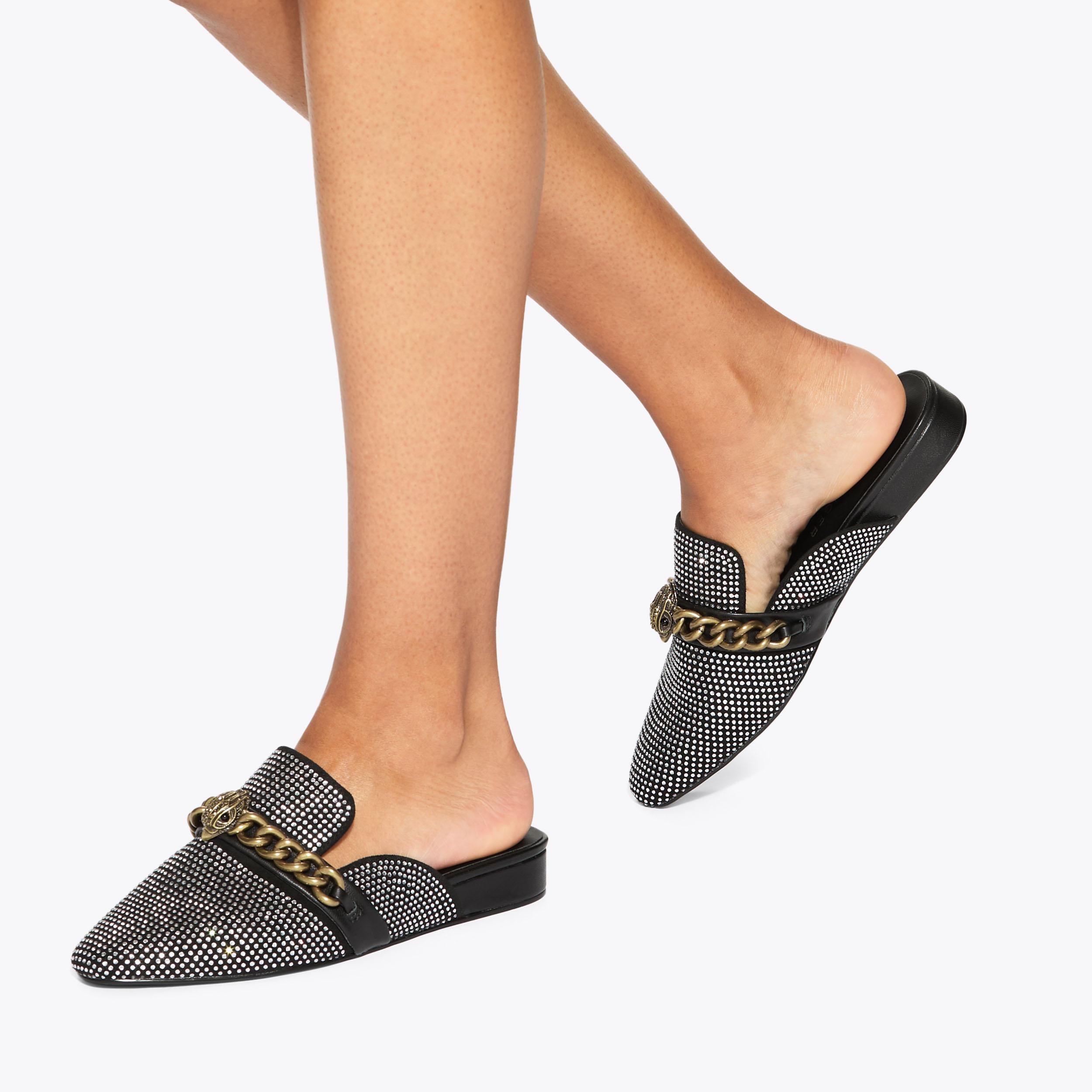 Chelsea Mule — Black Crystal Fabric Mule, worn on foot