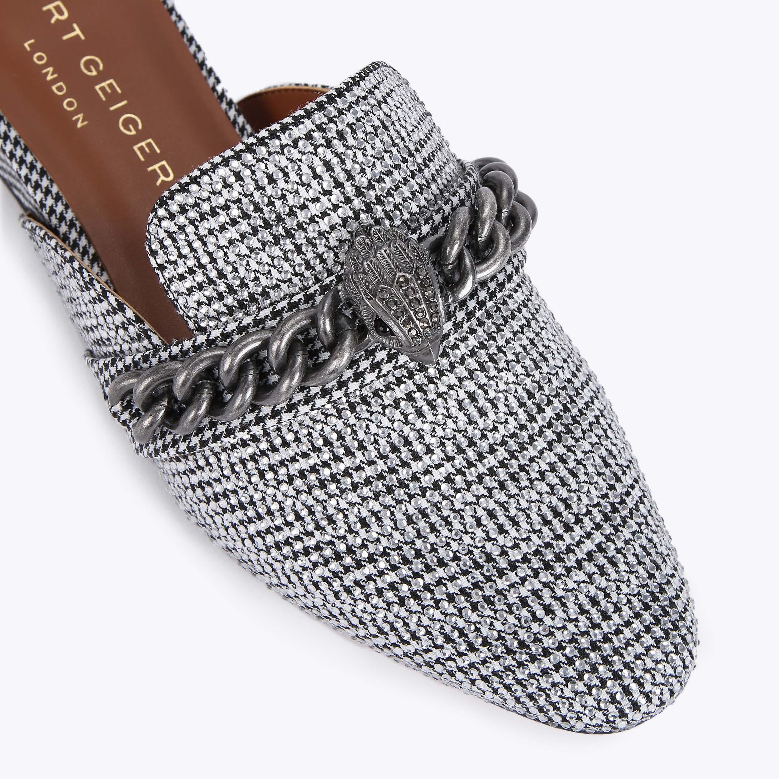 Chelsea Mule — Silver Houndstooth Crystal Mule, detail