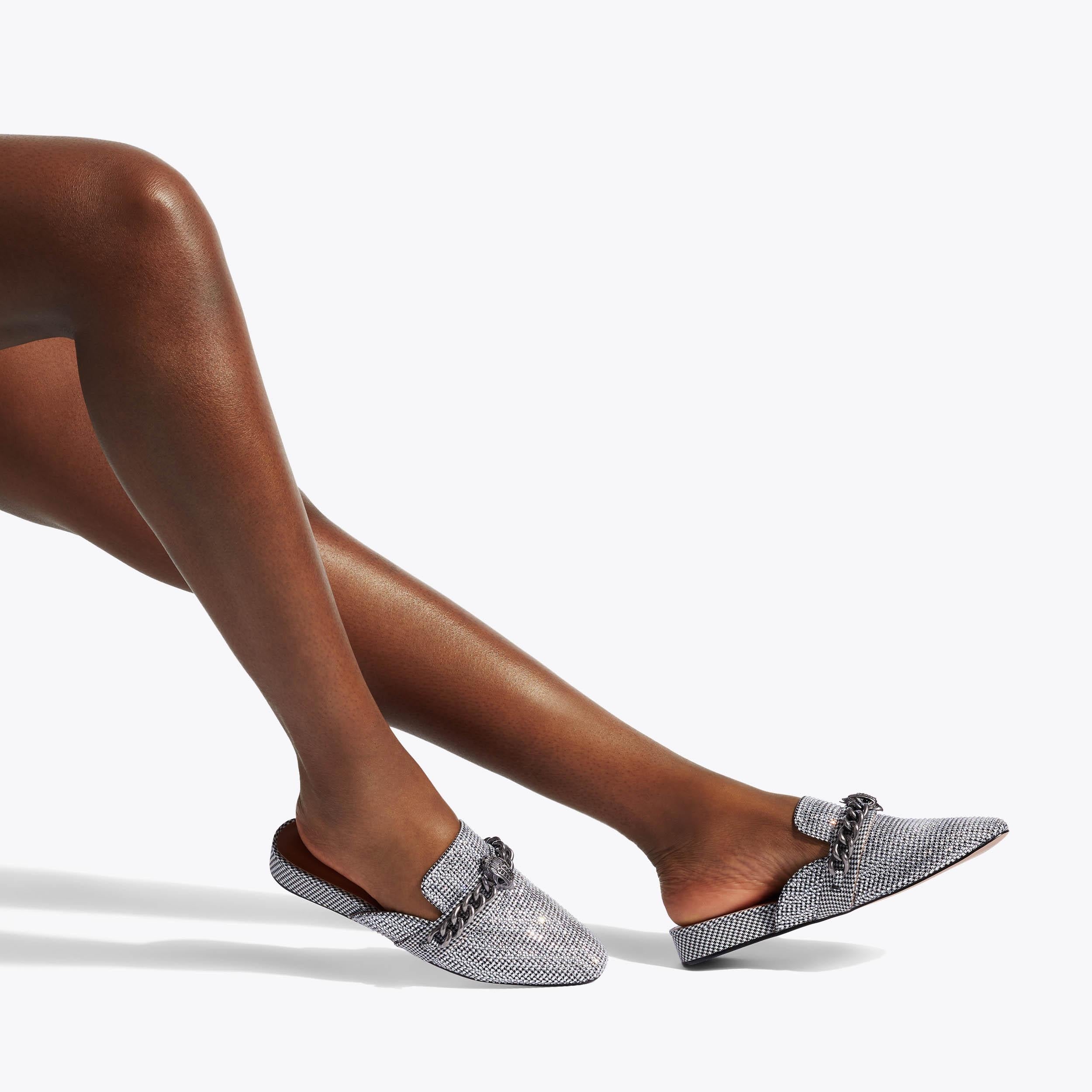 Chelsea Mule — Silver Houndstooth Crystal Mule, worn on foot