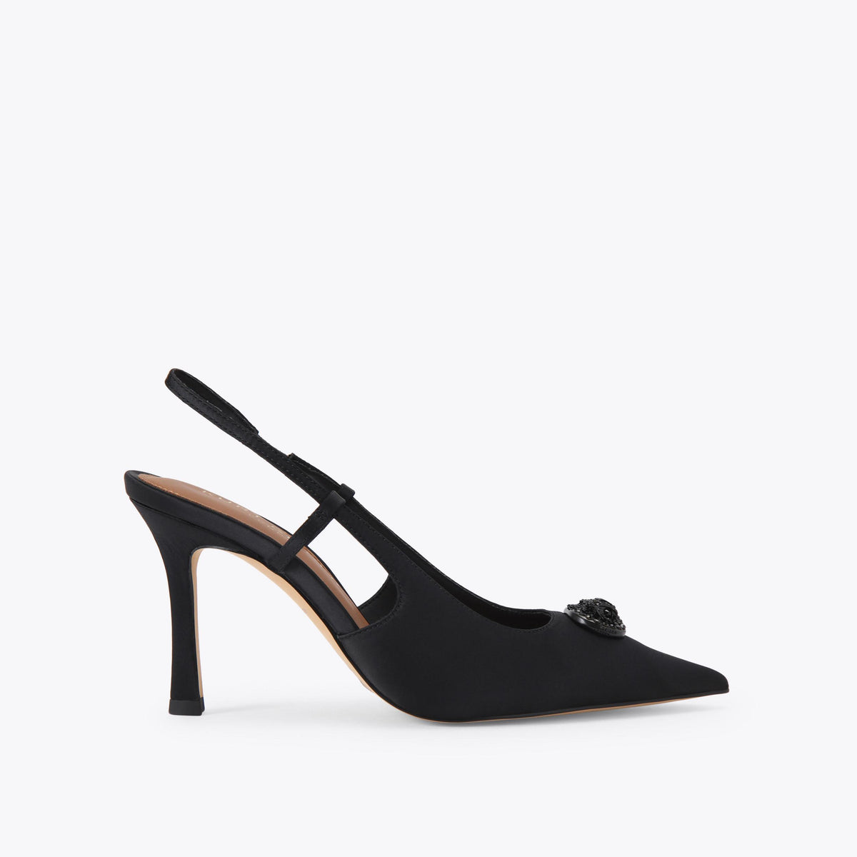 Chelsea Point Slingback — Black Fabric Heel, side profile