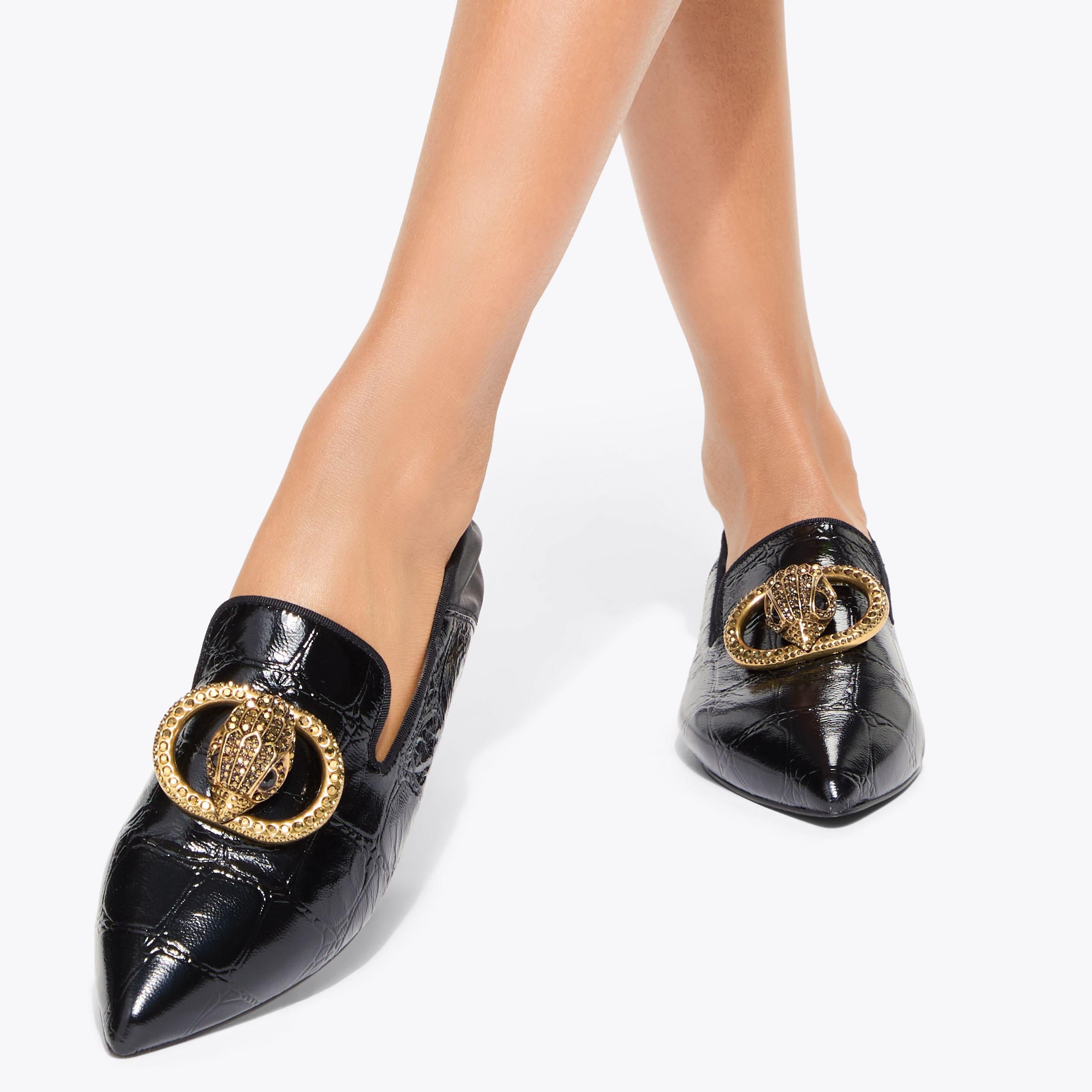 Chelsea Point — Black Croc-Embossed Leather Loafer, worn on foot