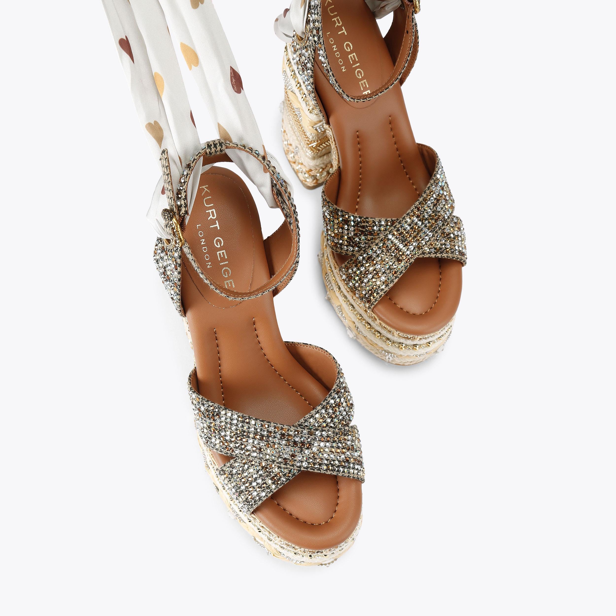 Chelsea Scarf Platform — Beige Houndstooth Crystal Sandal, view 4