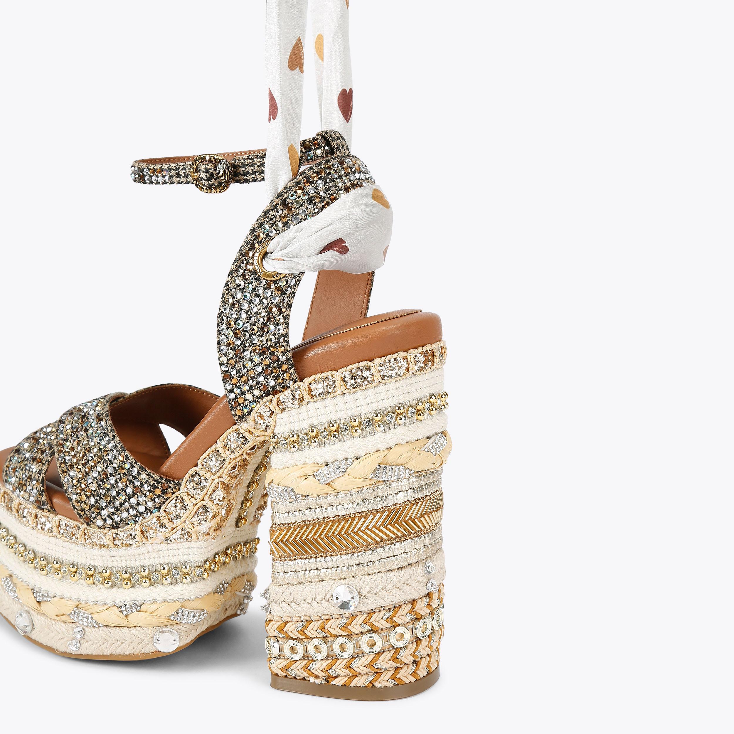 Chelsea Scarf Platform — Beige Houndstooth Crystal Sandal, detail