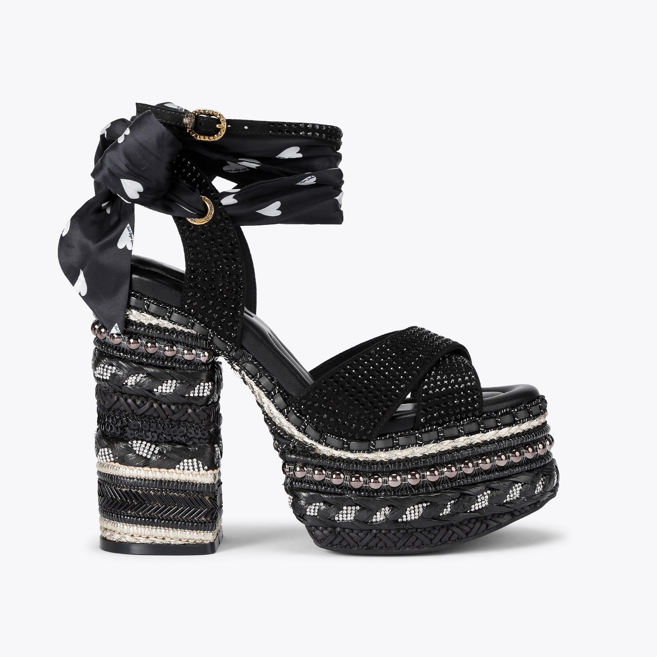 Chelsea Scarf Platform — Beige Houndstooth Sandal, side profile