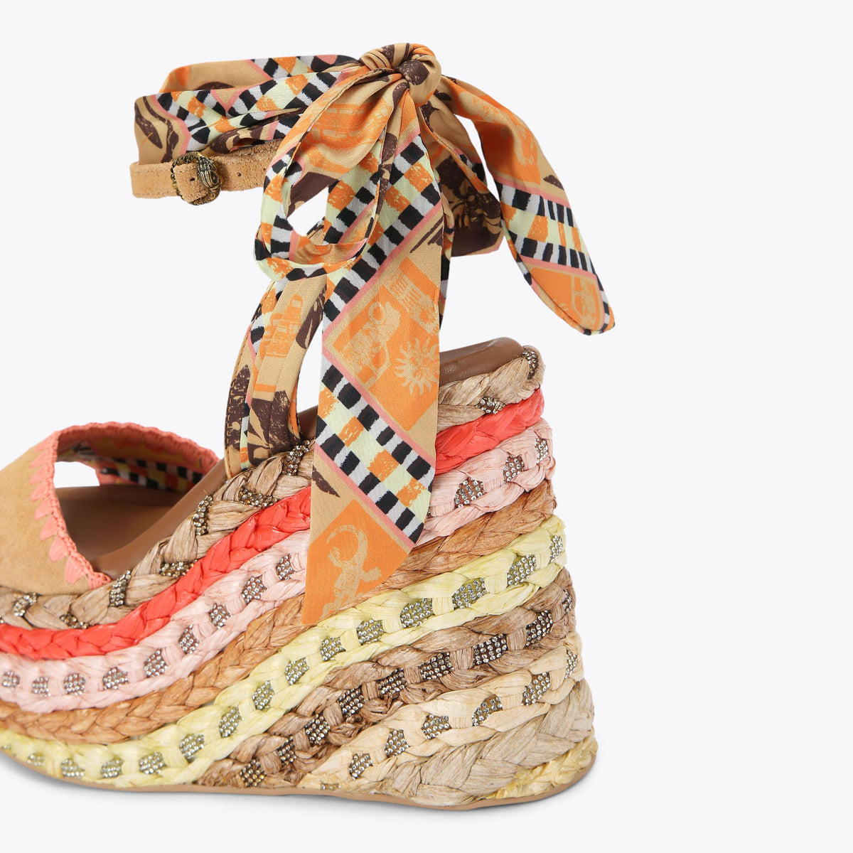 Chelsea Scarf Wedge — Mustard Suede Wedge Sandal, detail