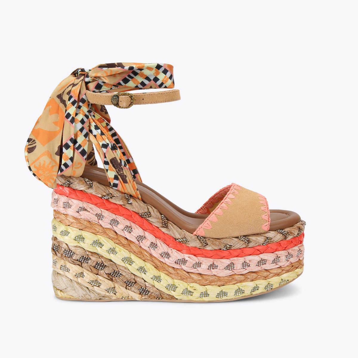 Chelsea Scarf Wedge — Mustard Suede Wedge Sandal, side profile