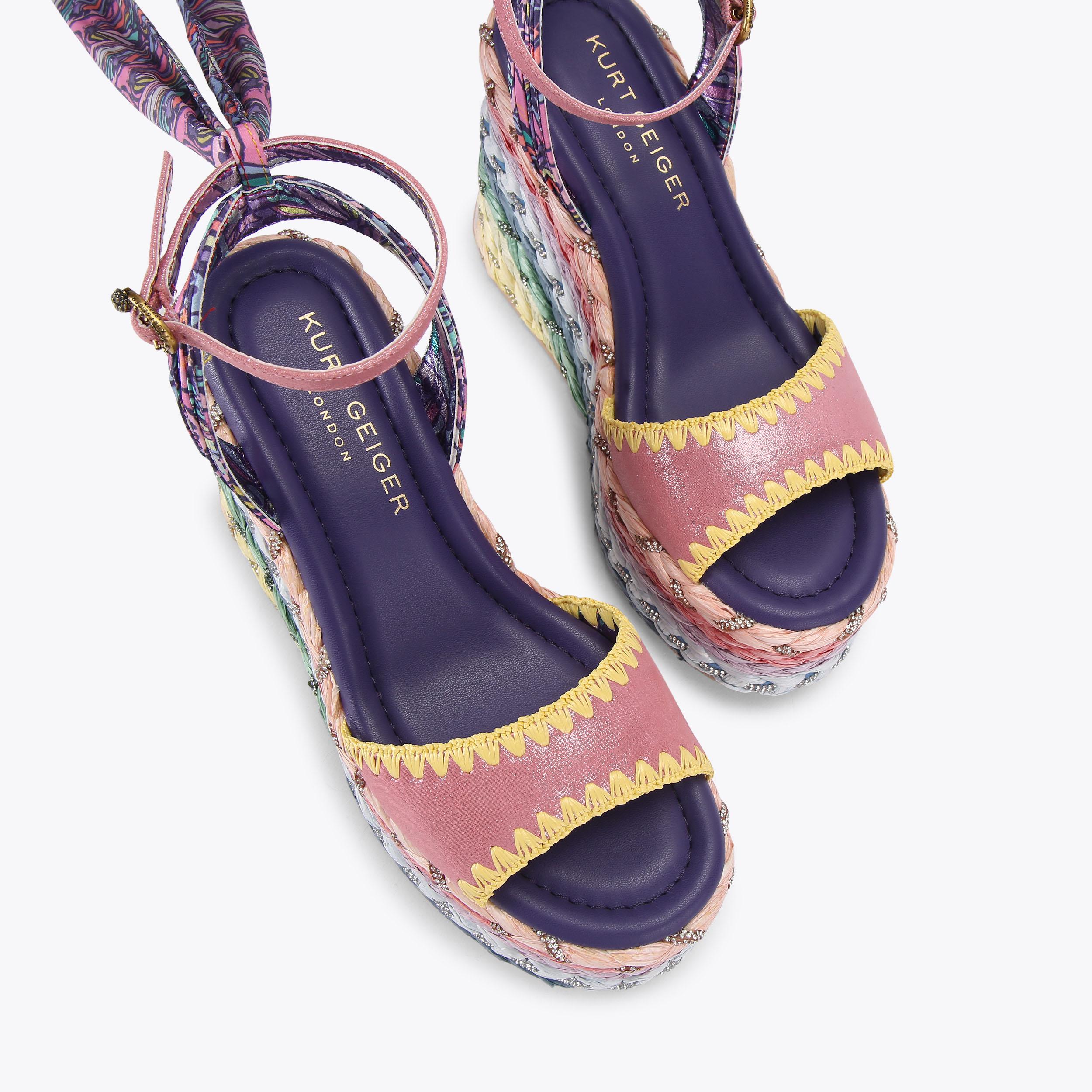 Chelsea Scarf Wedge — Metallic Pink Wedge Sandal, view 4