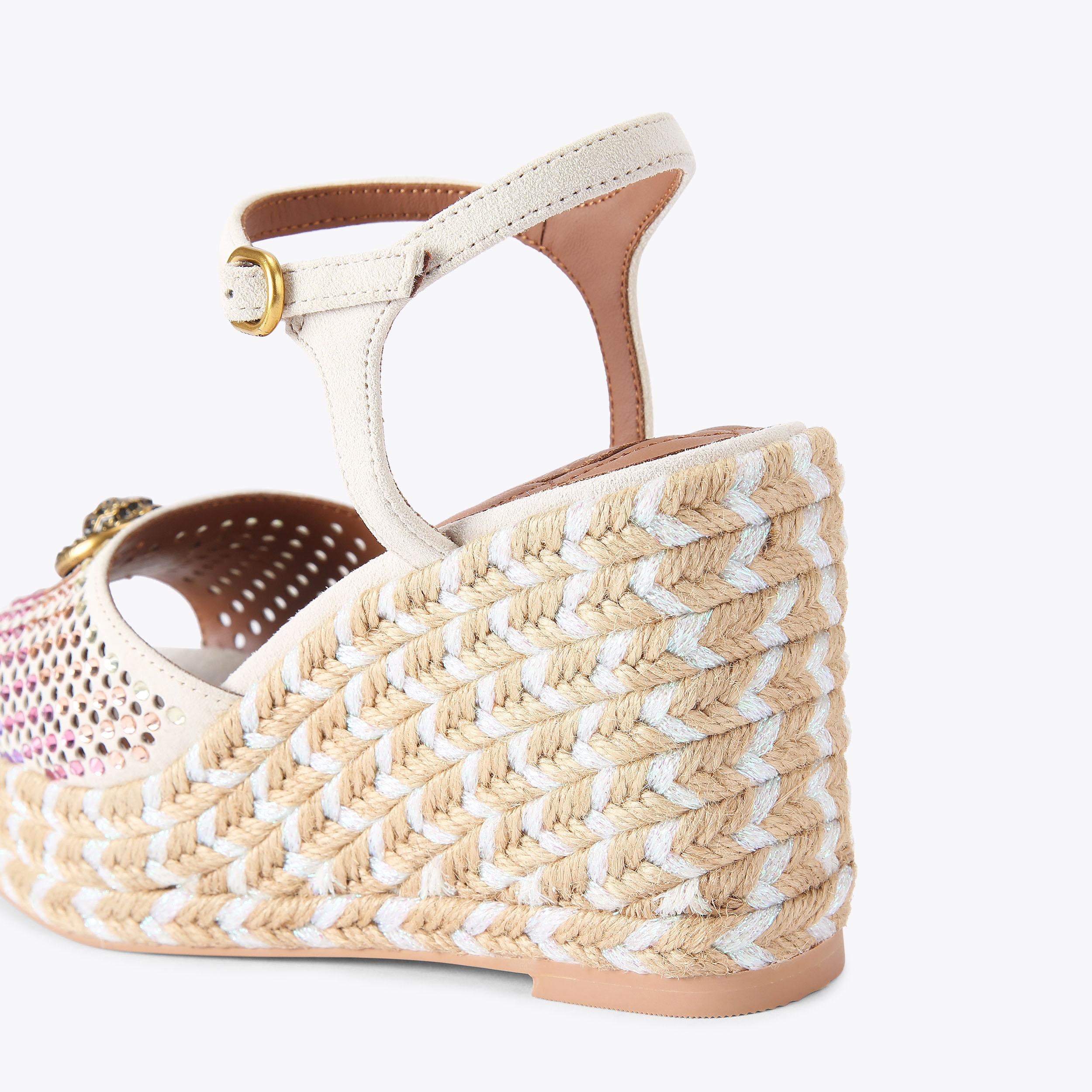 Chelsea Wedge — Bone Suede Crystal Sandal, detail