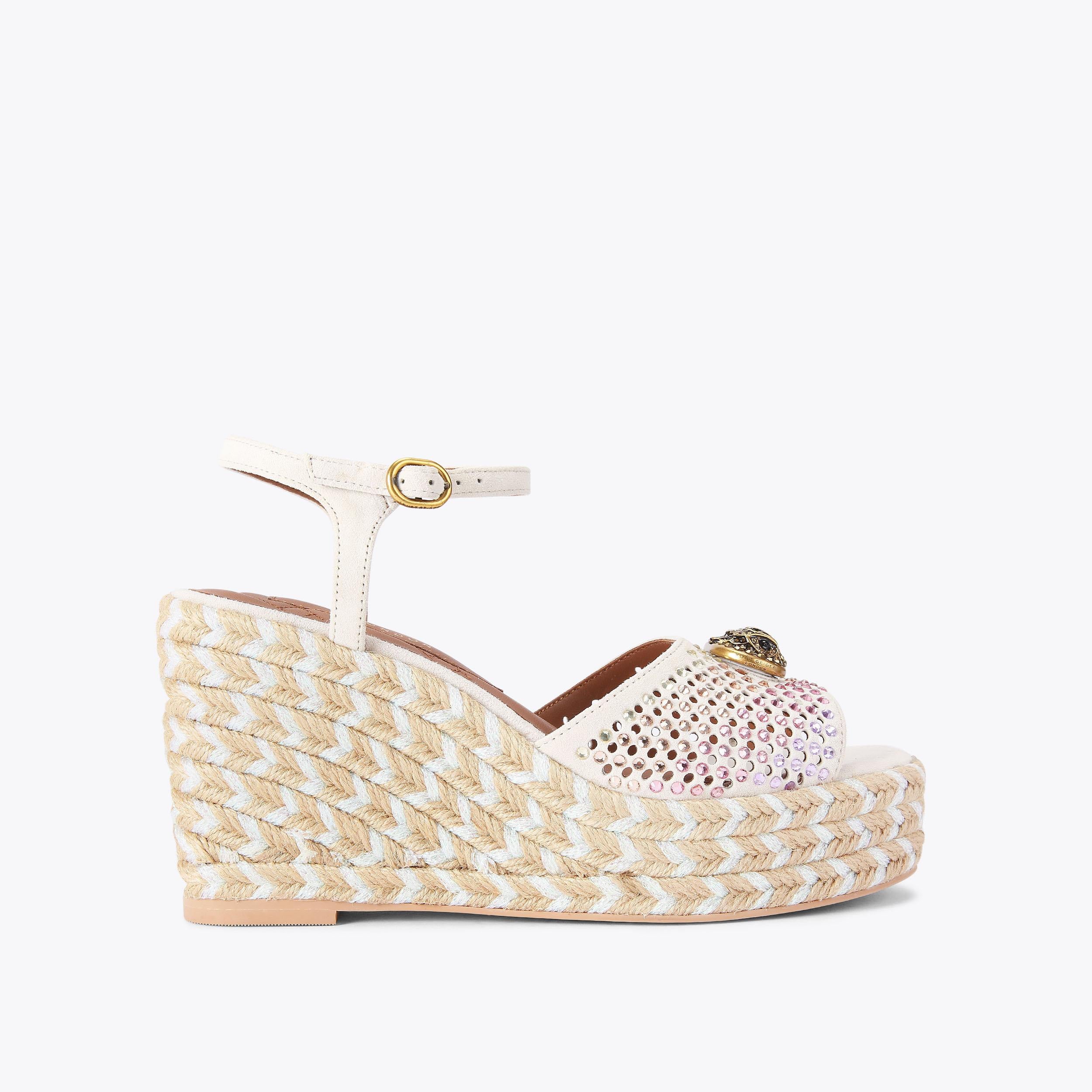 Chelsea Wedge — Bone Suede Crystal Sandal, side profile