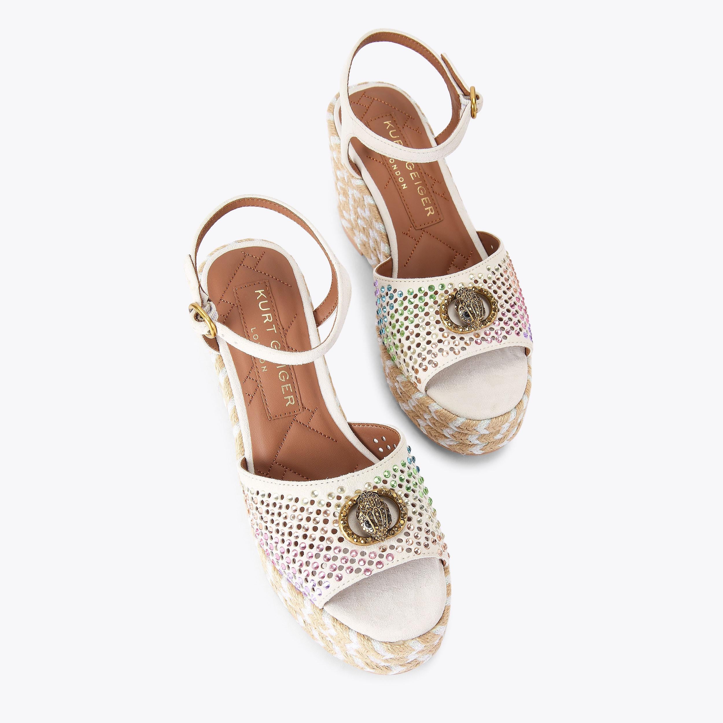 Chelsea Wedge — Bone Suede Crystal Sandal, view 4