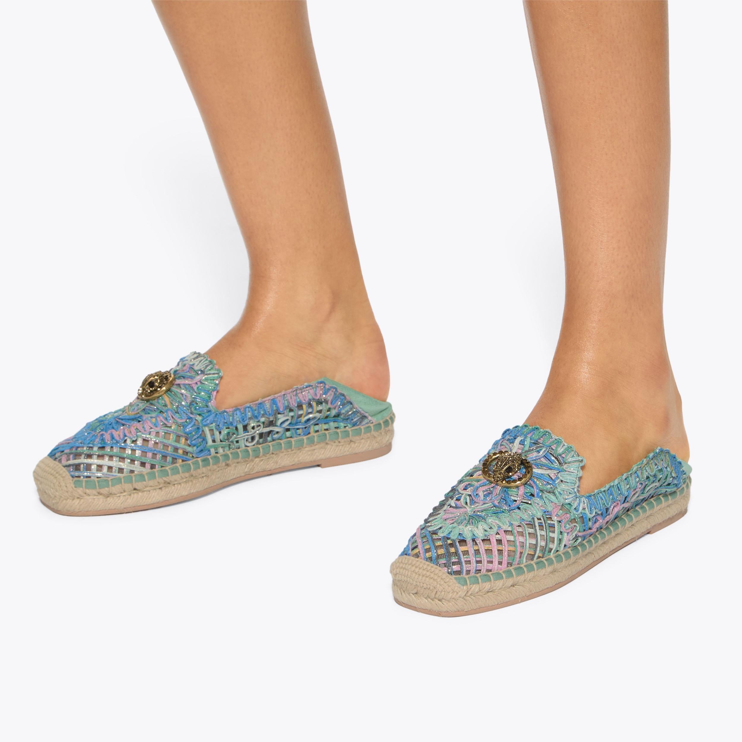 Chelsea Woven Loafer — Teal Green Loafer, worn on foot
