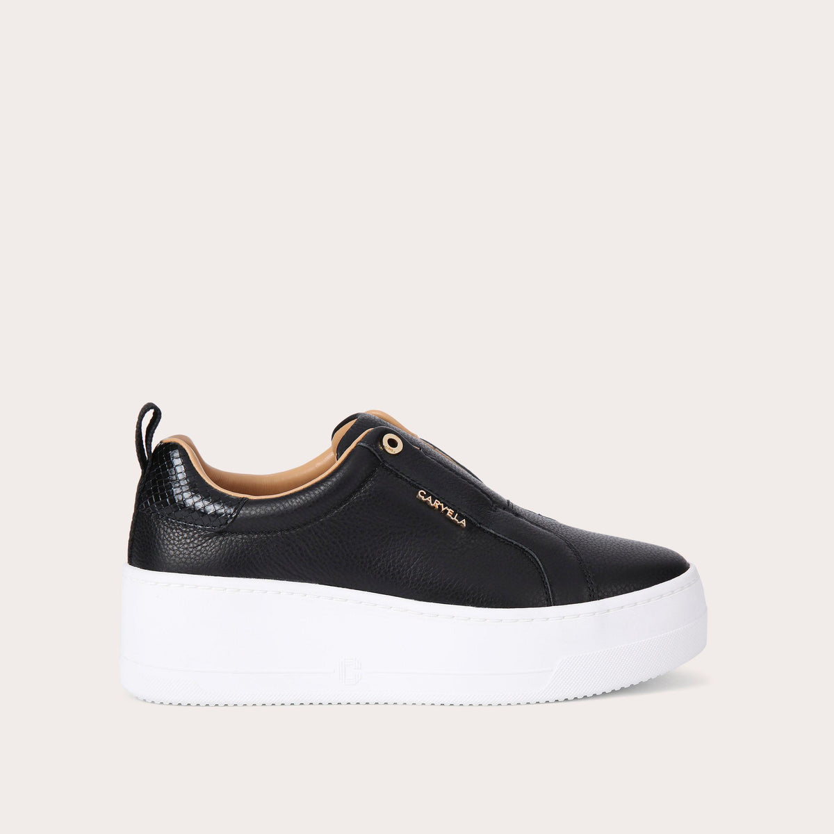 Connected Laceless — Black Leather Trainer, side profile