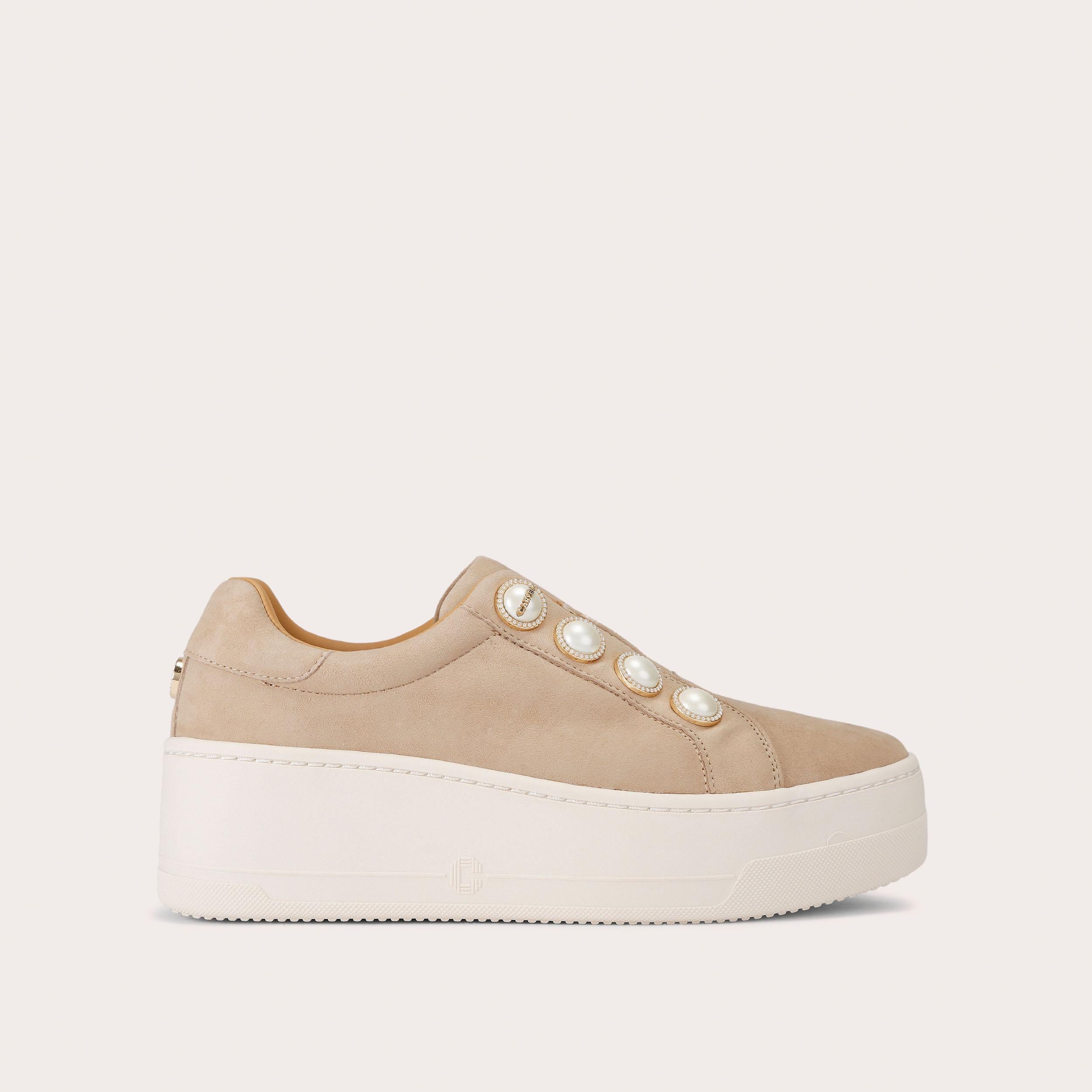 Connected Laceless — Beige Suede Trainer, side profile