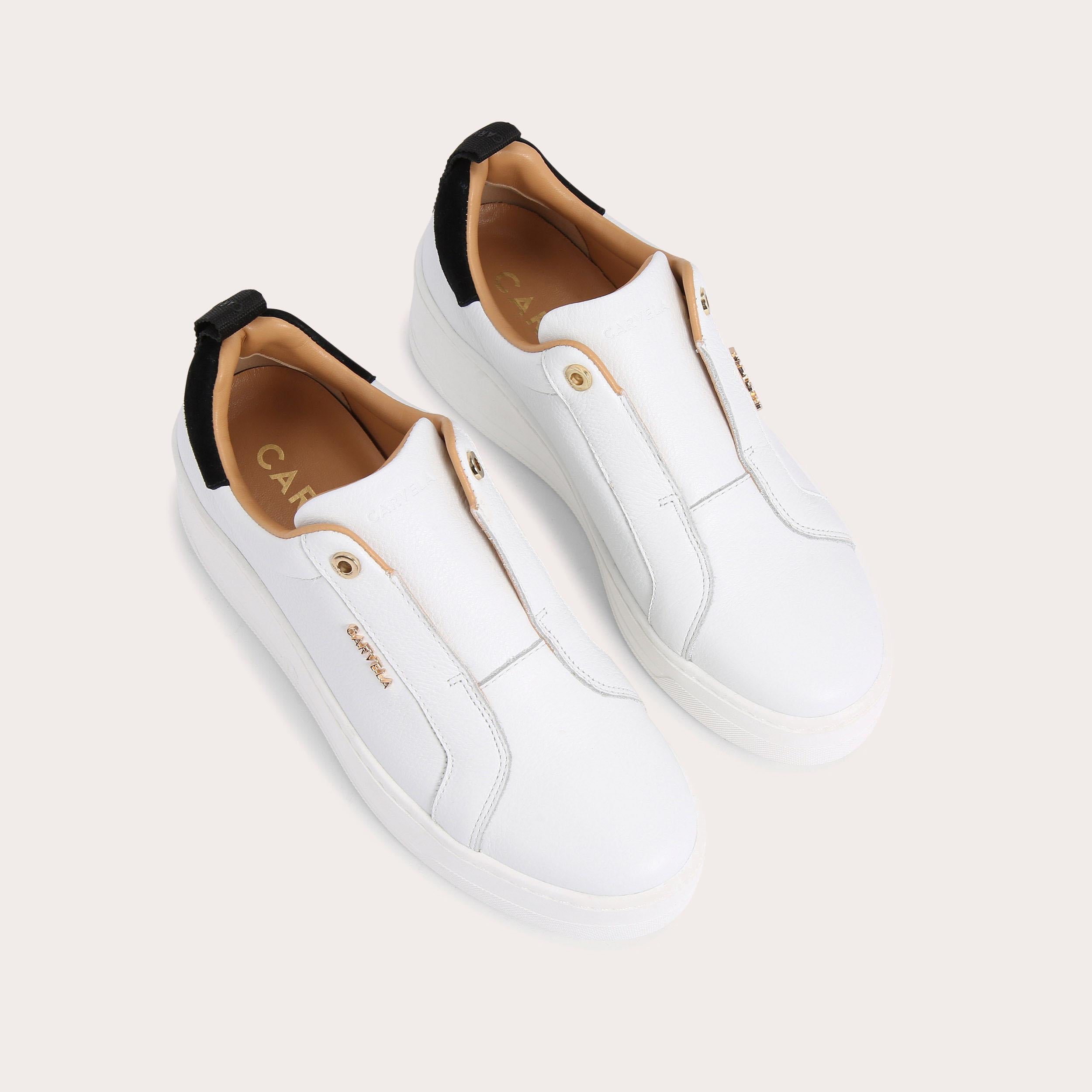 Connected Laceless — White Leather Trainer, view 3