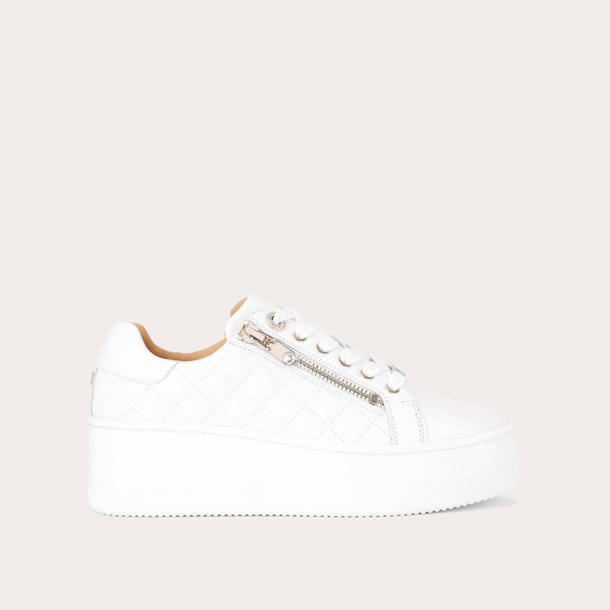 Connected Zip — White Leather Trainer, side profile