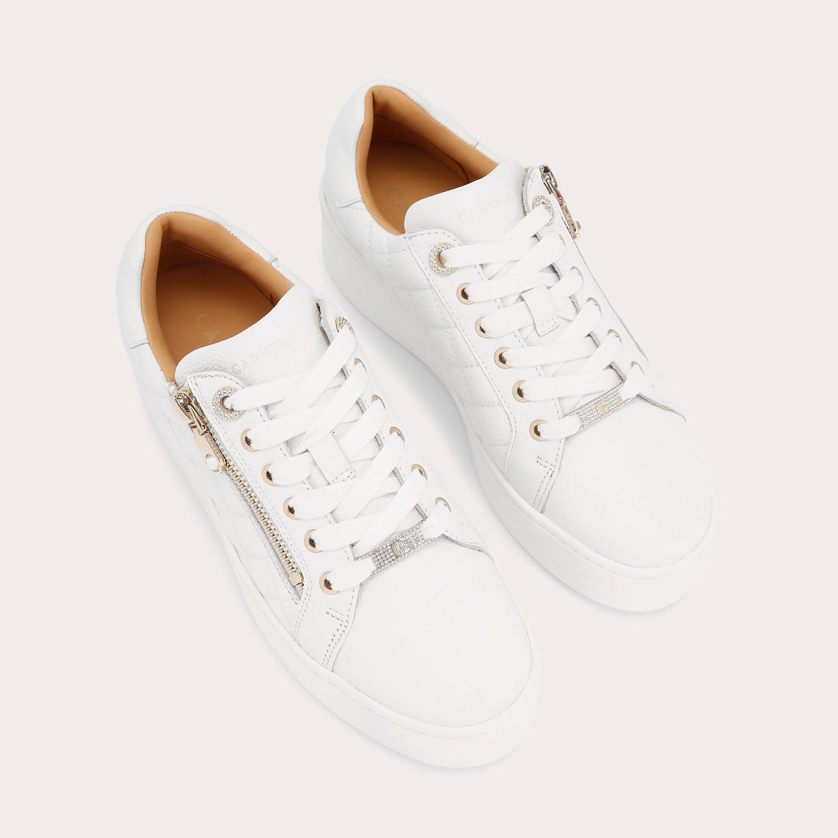 Connected Zip — White Leather Trainer, view 4