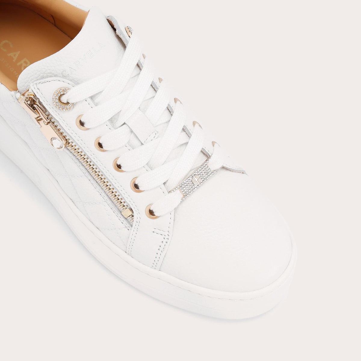 Connected Zip — White Leather Trainer, view 5
