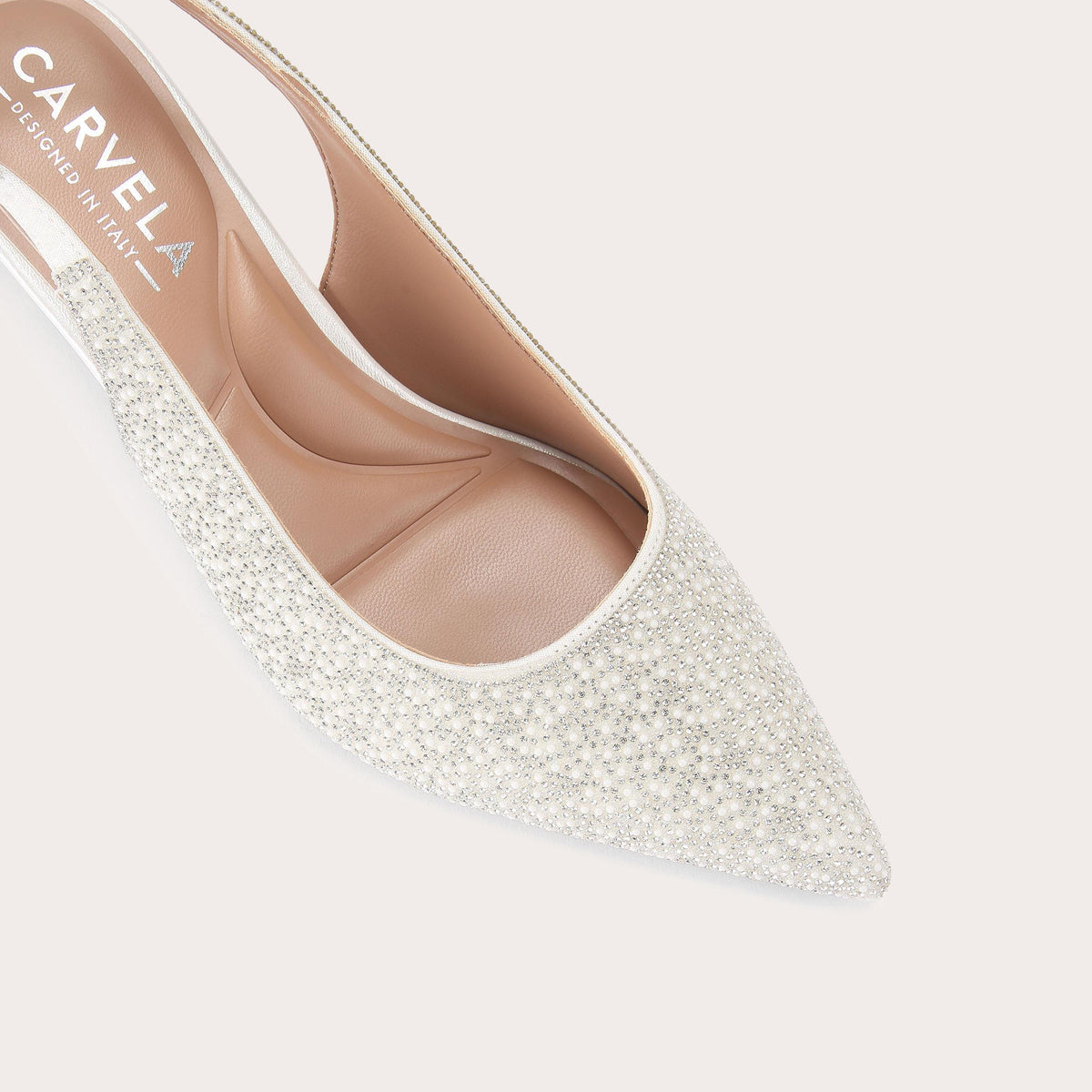 Corletta Sling Back Low Heel — White Pearl and Crystal Court, view 5