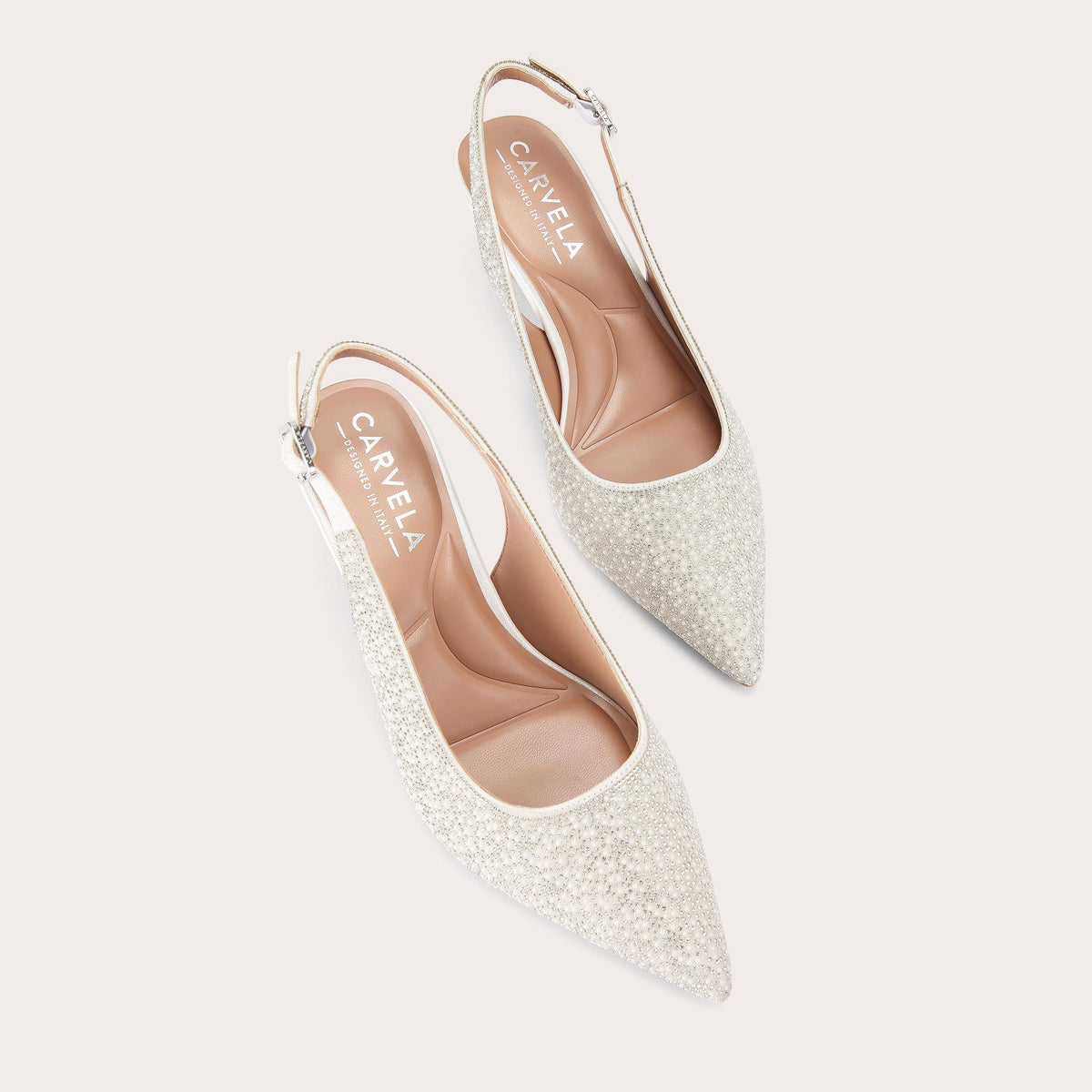 Corletta Sling Back Low Heel — White Pearl and Crystal Court, view 4