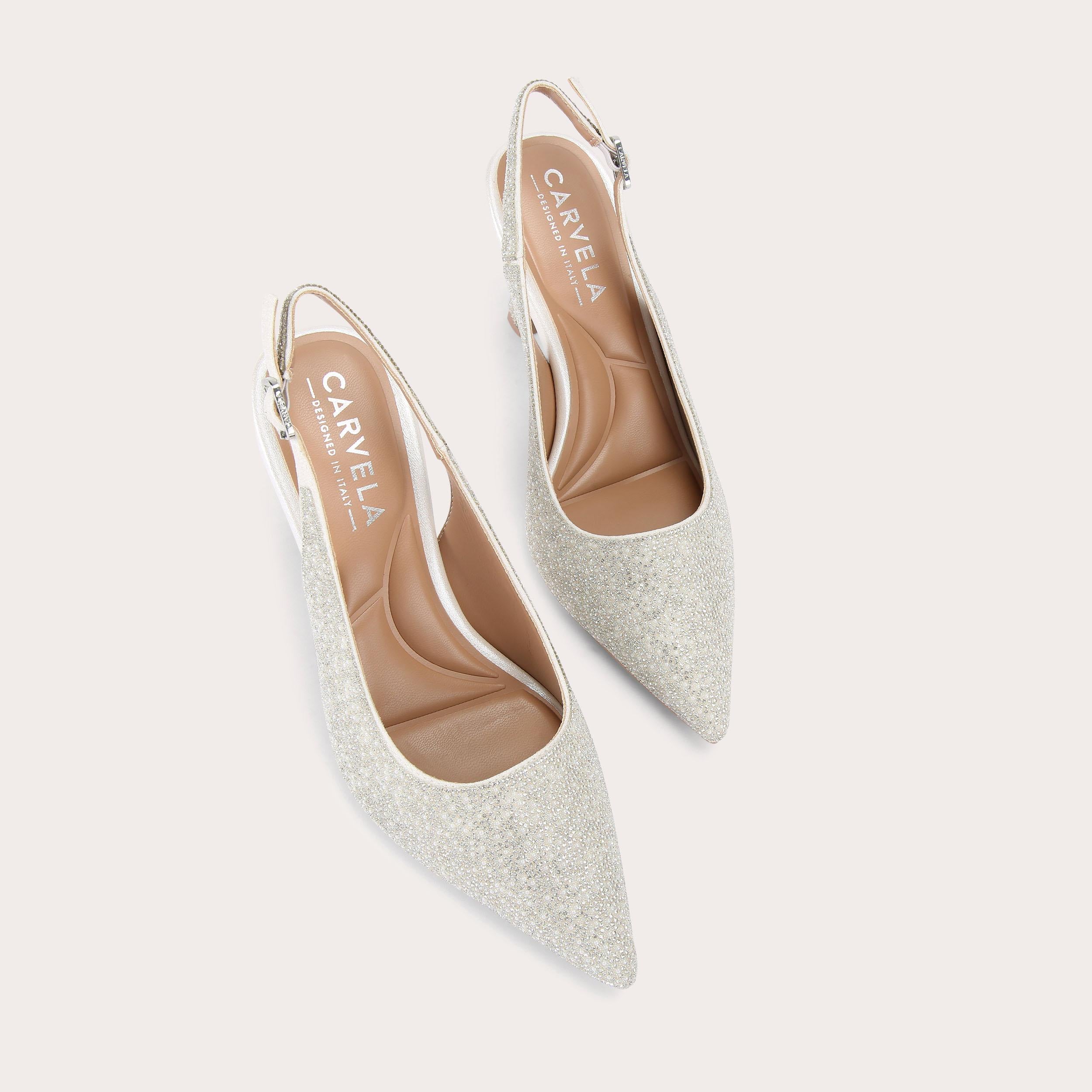Corletta Sling Court — White Crystal Embellished Heel, view 4