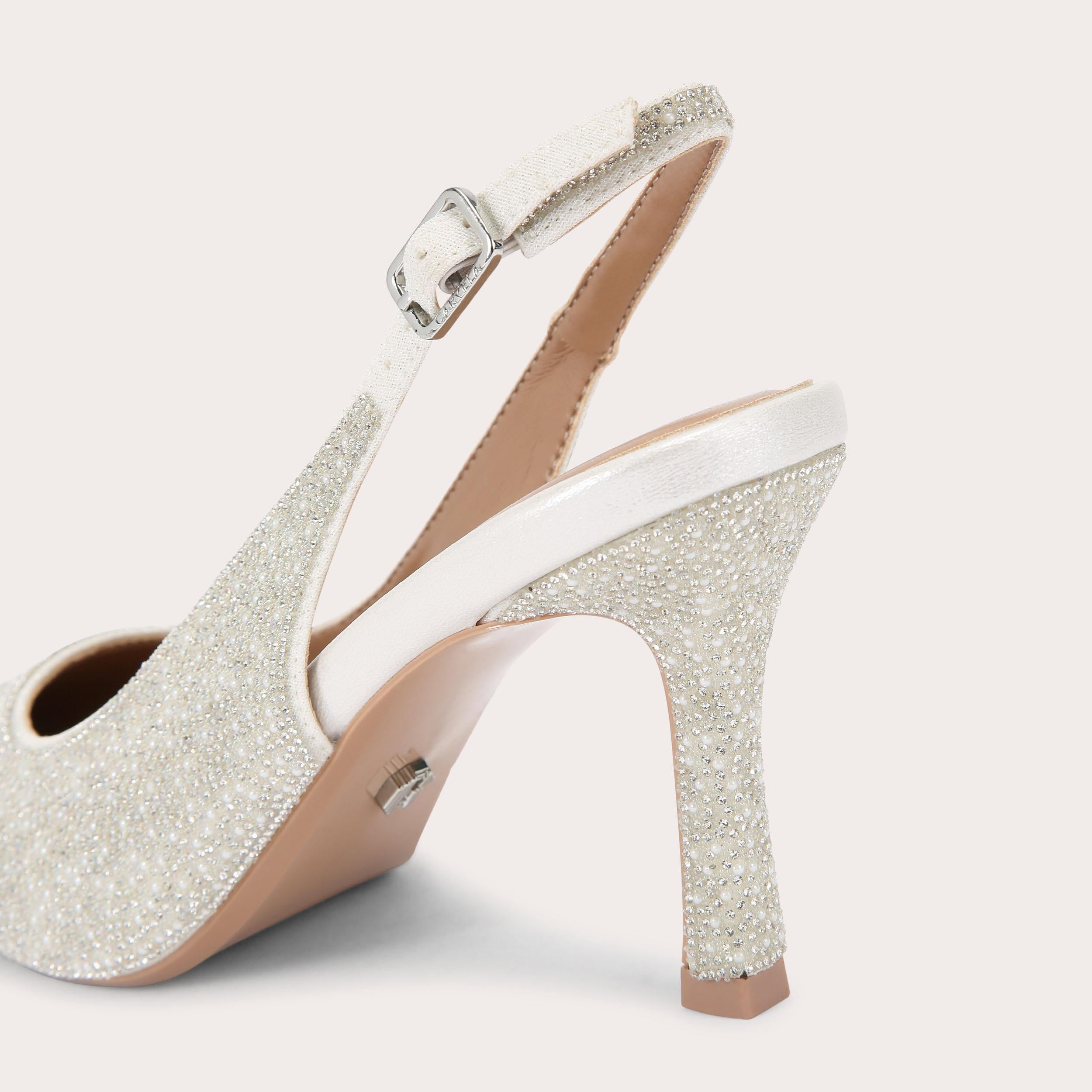 Corletta Sling Court — White Crystal Embellished Heel, detail