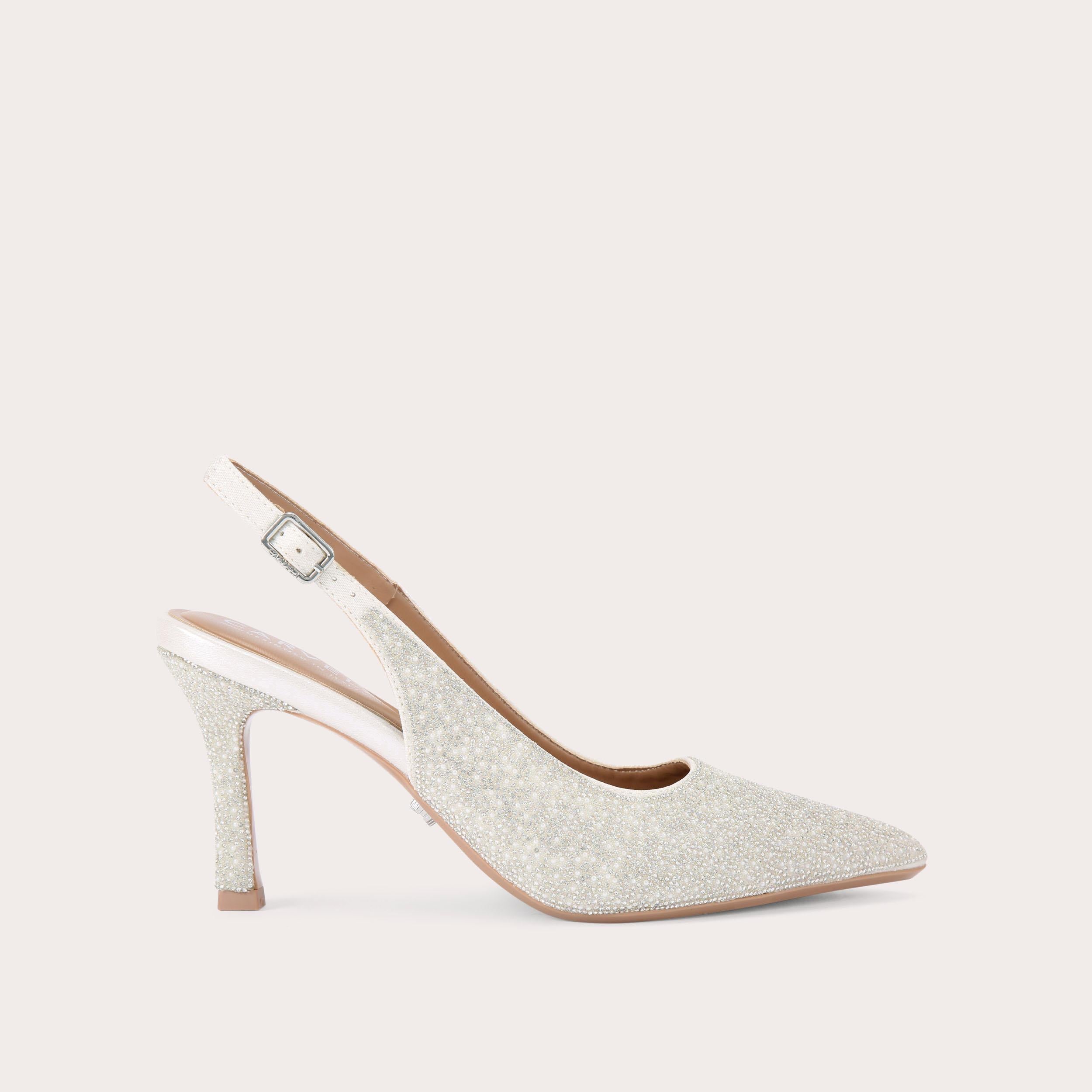 Corletta Sling Court — White Crystal Embellished Heel, side profile