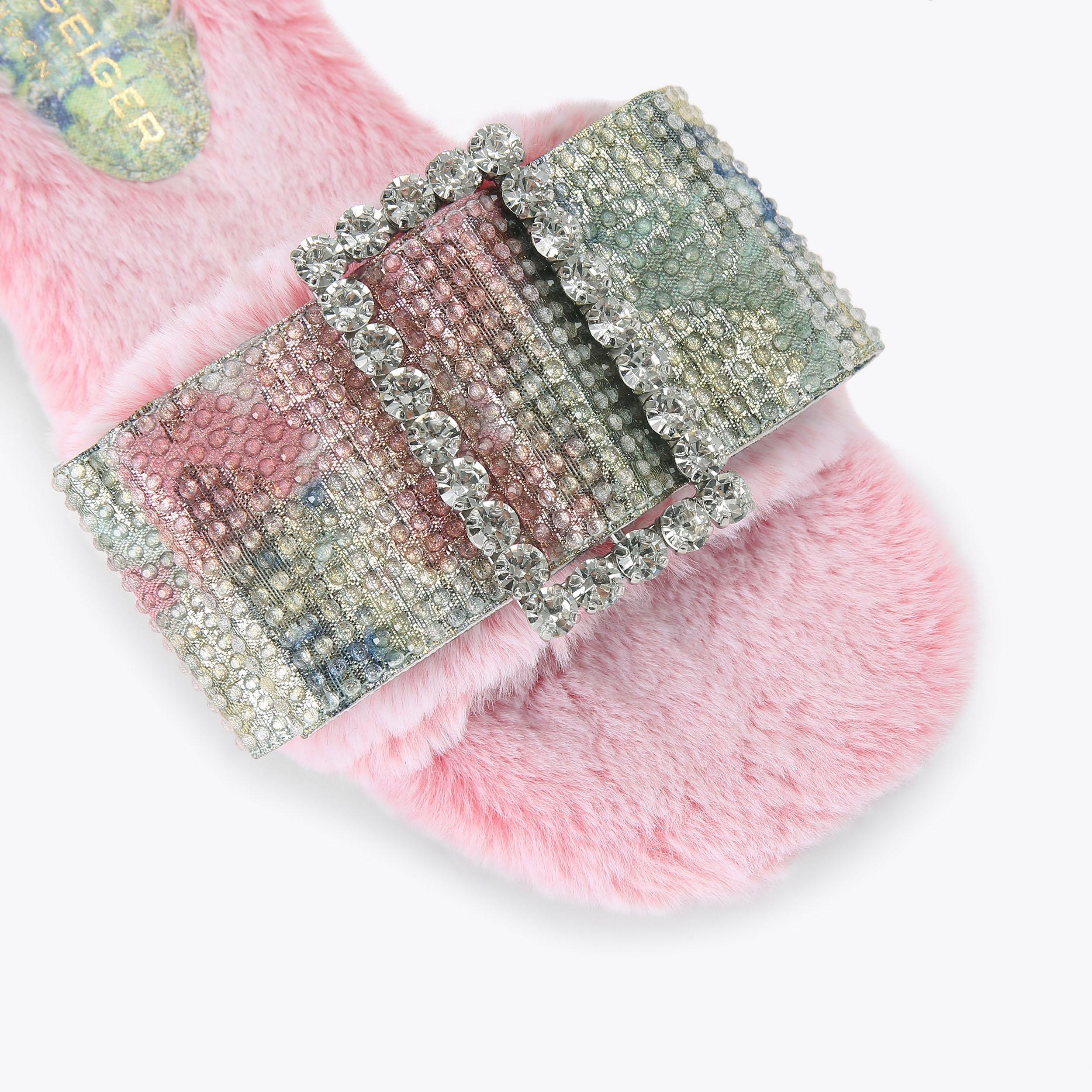 Cosy Bow Slide — Pale Pink Faux Fur Slipper, view 5