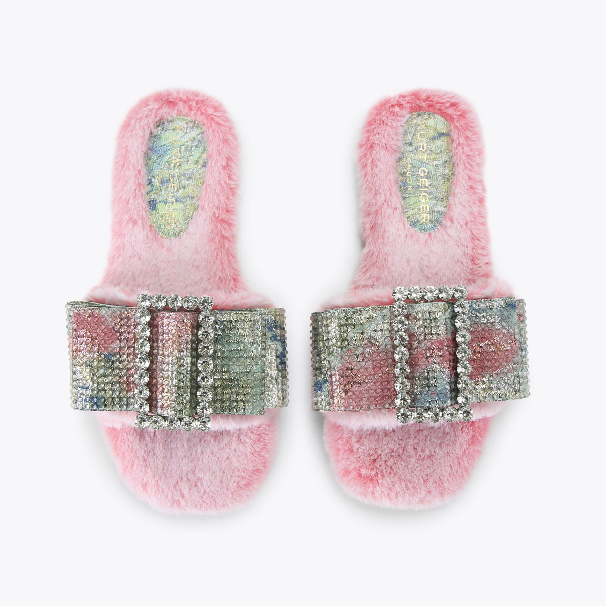 Cosy Bow Slide — Pale Pink Faux Fur Slipper, view 4