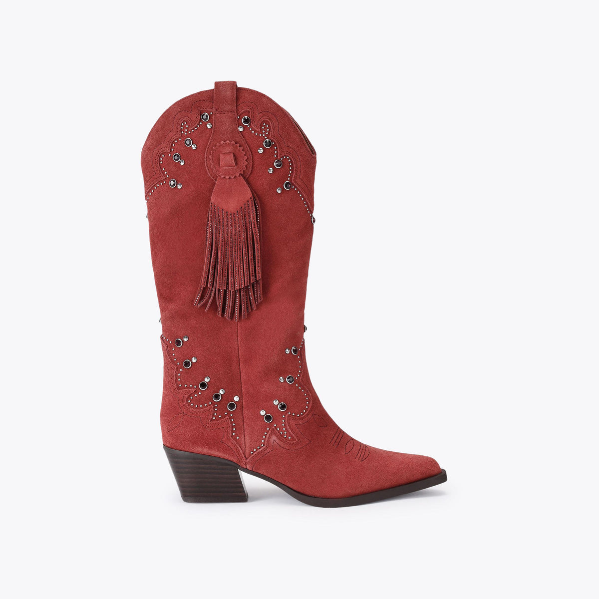 Oxford Western Tassel Boot — Wine Suede Cowboy Boot, side profile