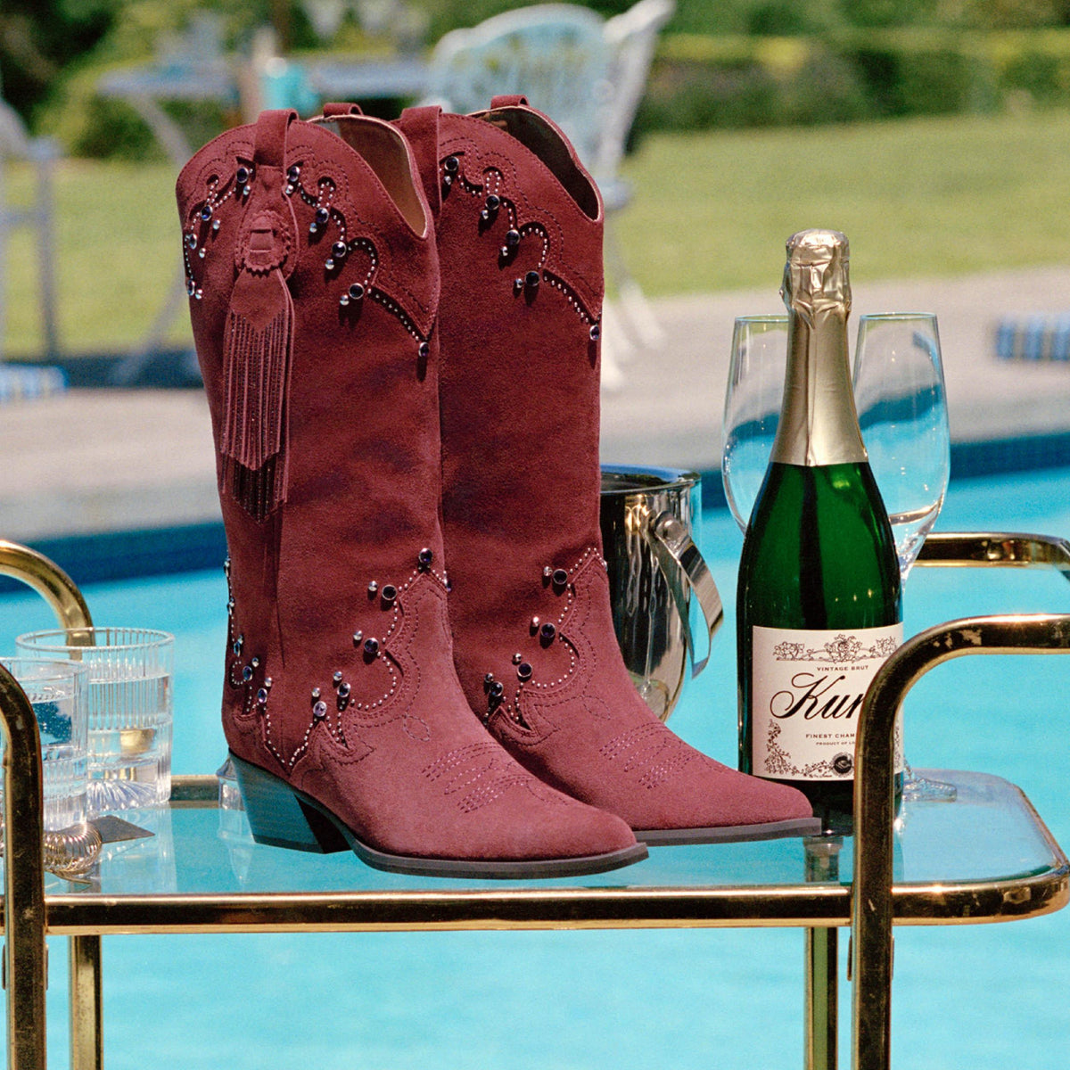 Oxford Western Tassel Boot — Wine Suede Cowboy Boot, view 6